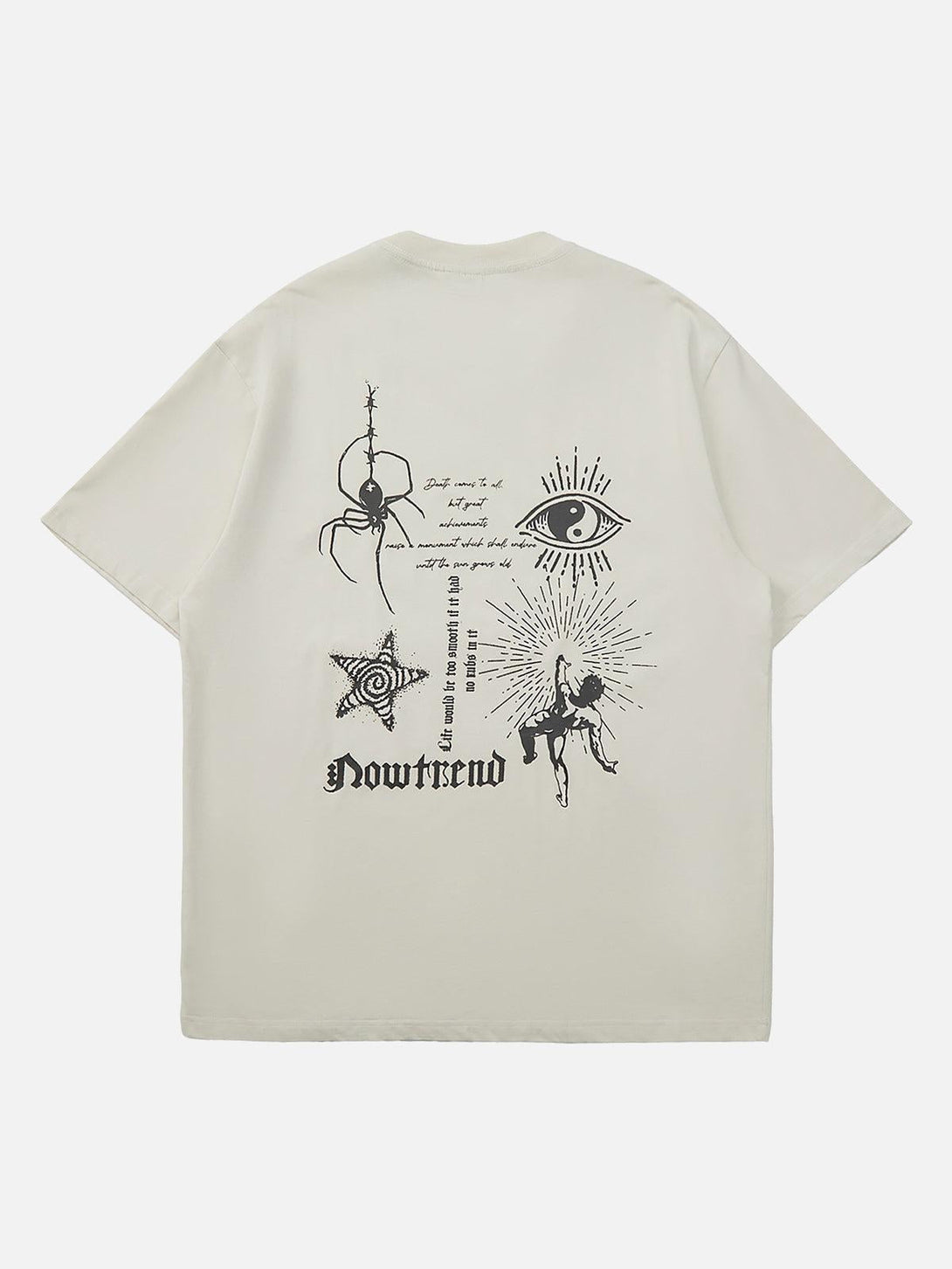 Back view of street rap T-shirt by TALISHKO, showcasing retro graphics and artistic designs.