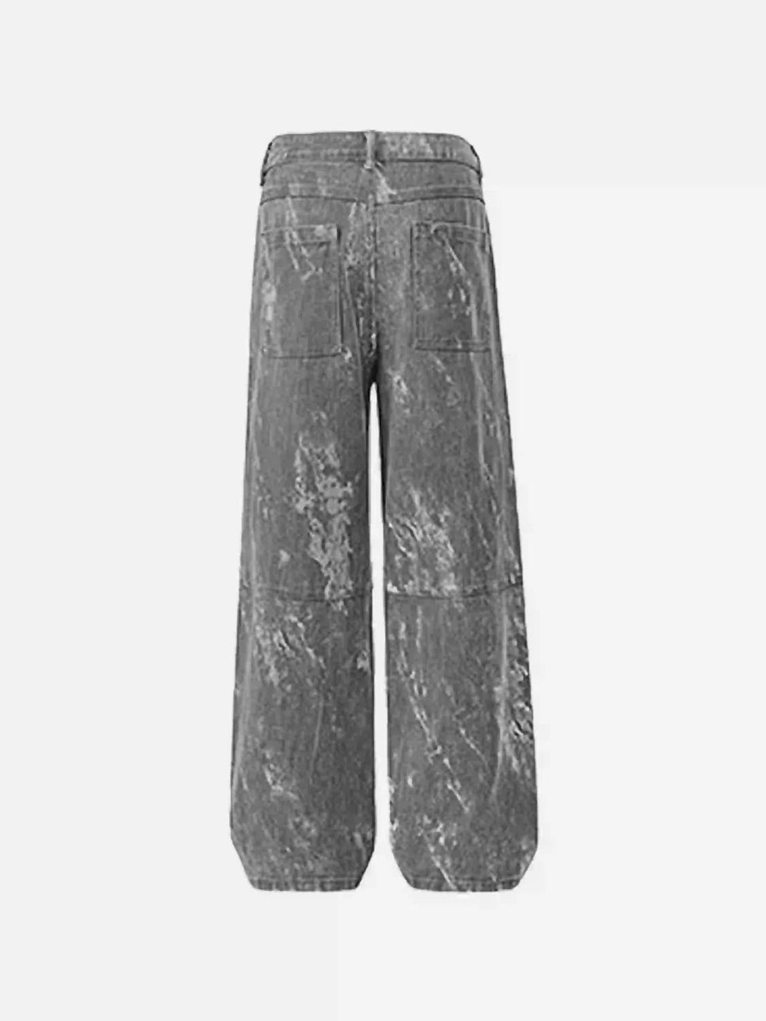 Back view of gray TALISHKO overalls with a retro multi-pocket design, highlighting casual style.