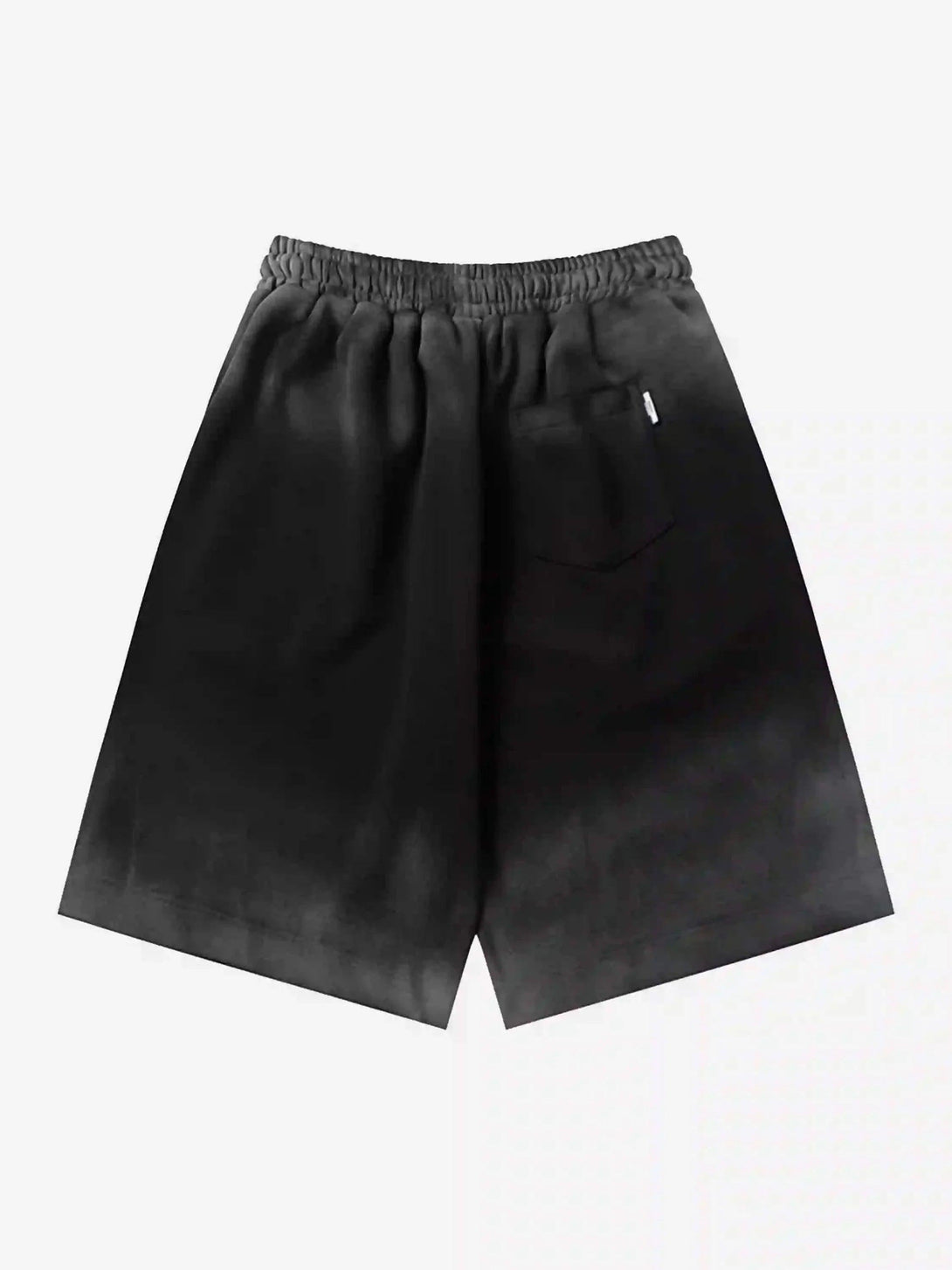 Back view of TALISHKO gradient print shorts, highlighting a casual fit and pocket detail.