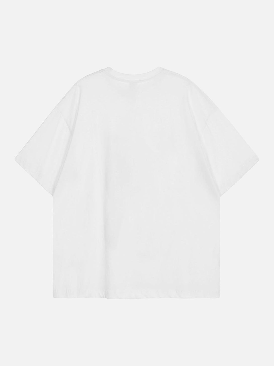 Back view of a white round-neck T-shirt by TALISHKO, highlighting its loose, casual fit.