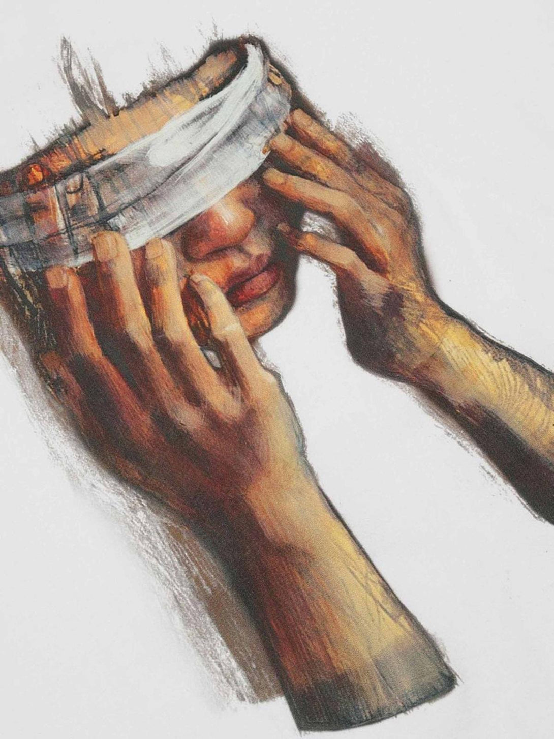 Artistic print detail on a TALISHKO round-neck T-shirt, evoking a creative summer vibe.