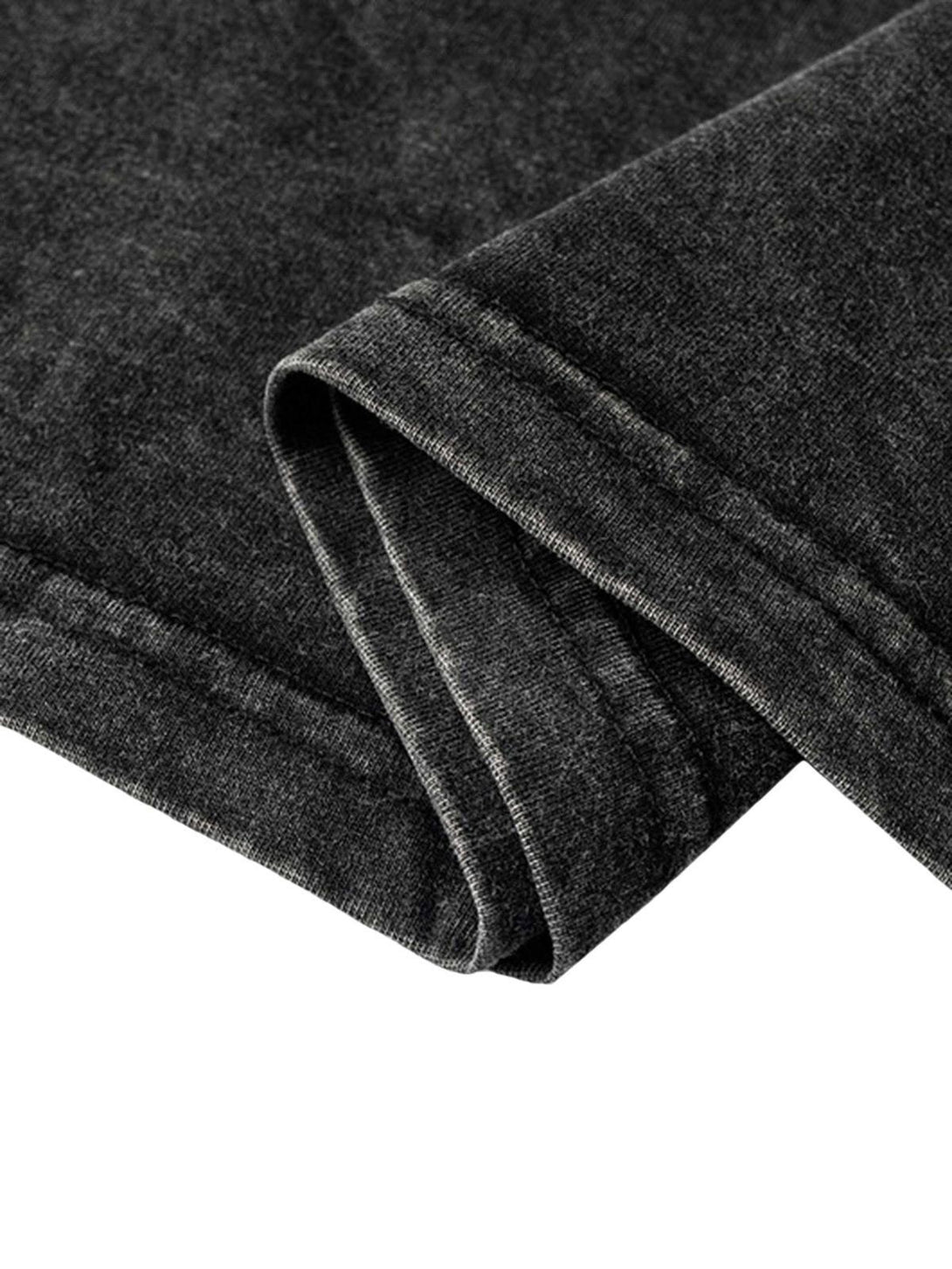 Detailed view of the charcoal fabric and stitching on a hip-hop T-shirt by TALISHKO.