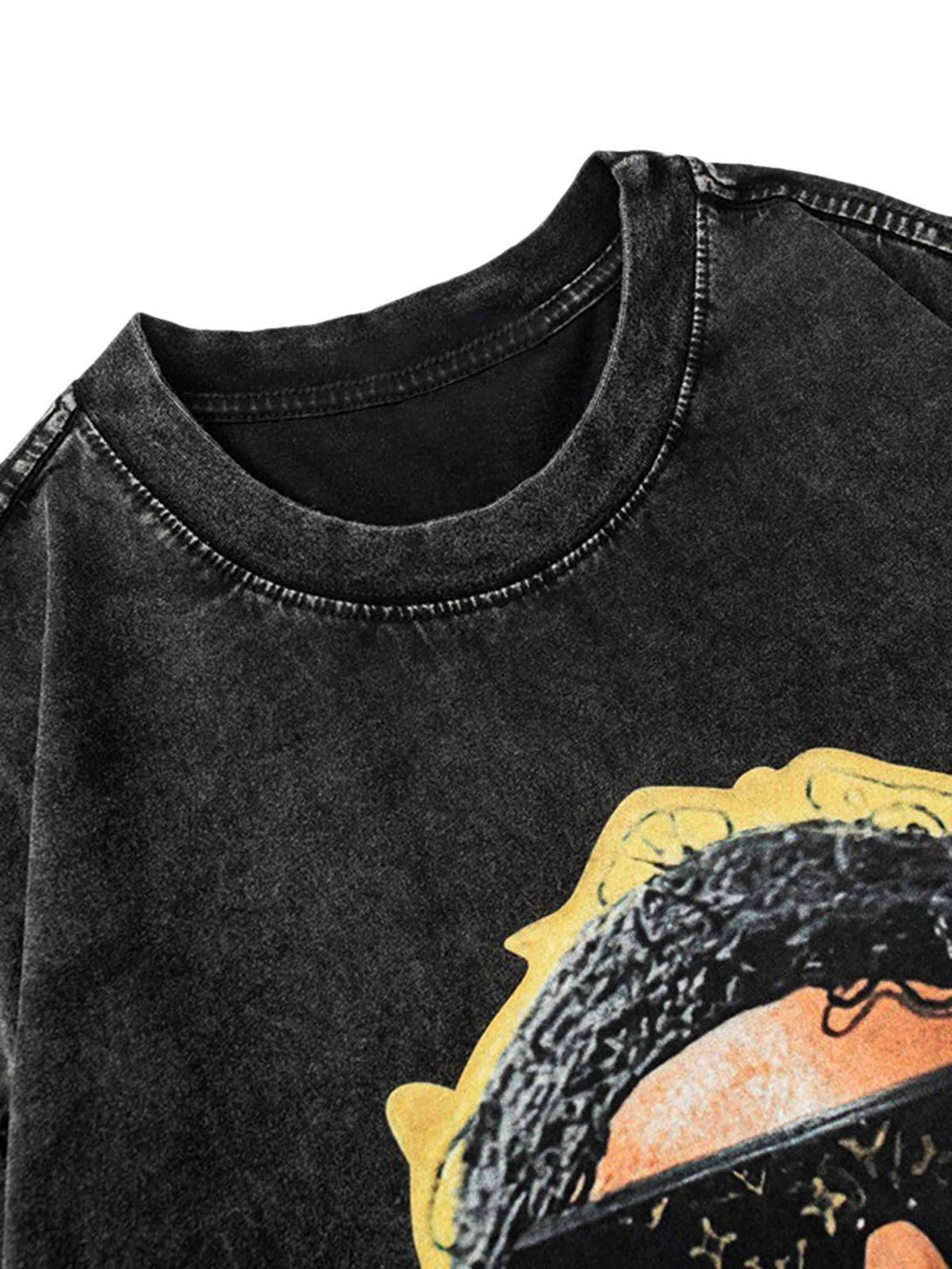 A detailed look at the graphic design on a vintage-style hip-hop T-shirt by TALISHKO.