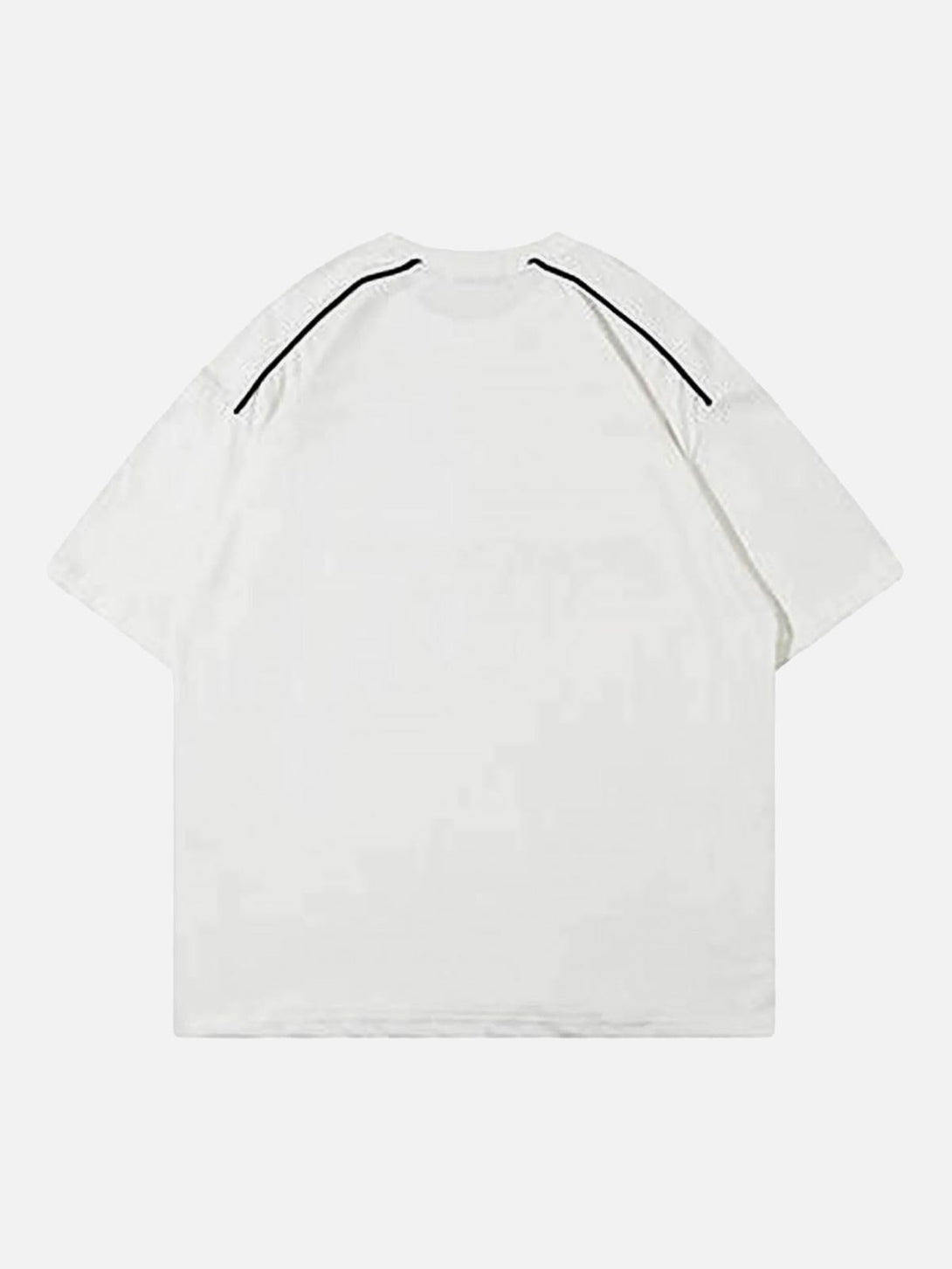 Back view of a white American Vintage T-shirt with sleek black piping by TALISHKO.