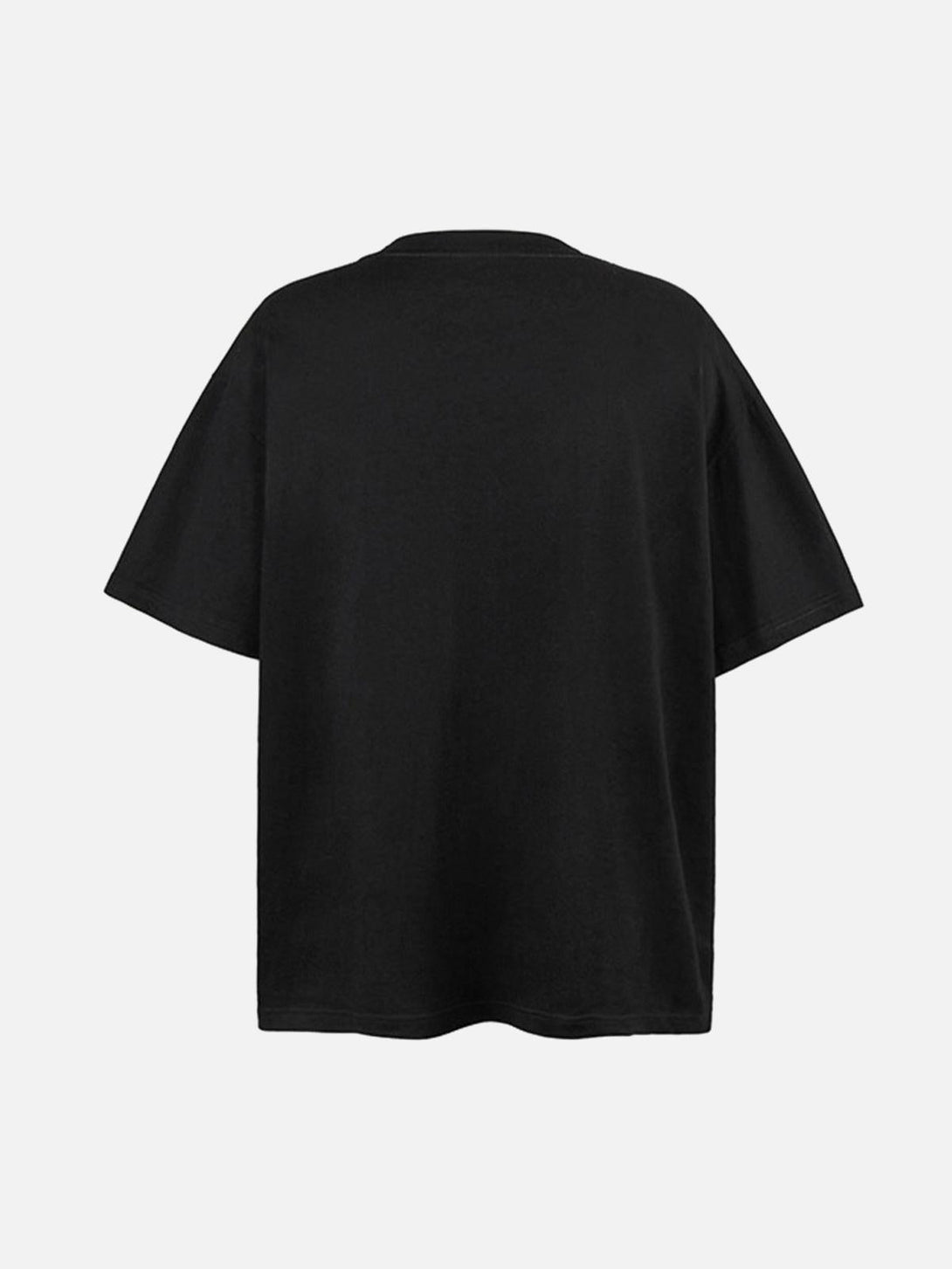 Back view of a black oversized T-shirt by TALISHKO, ideal for relaxed summer days.