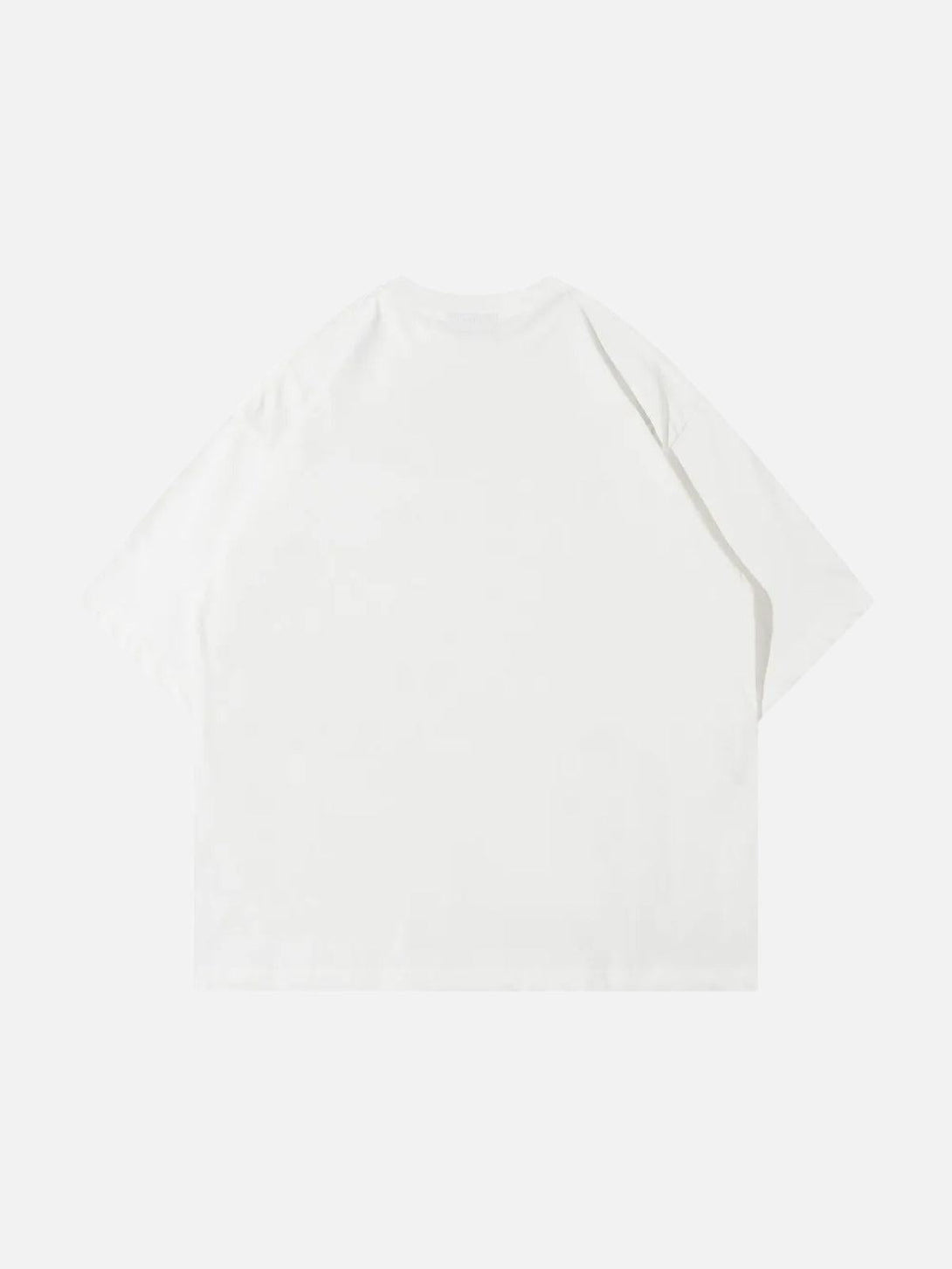 Back view of a white anime eyes tee by TALISHKO, highlighting its casual and relaxed fit.