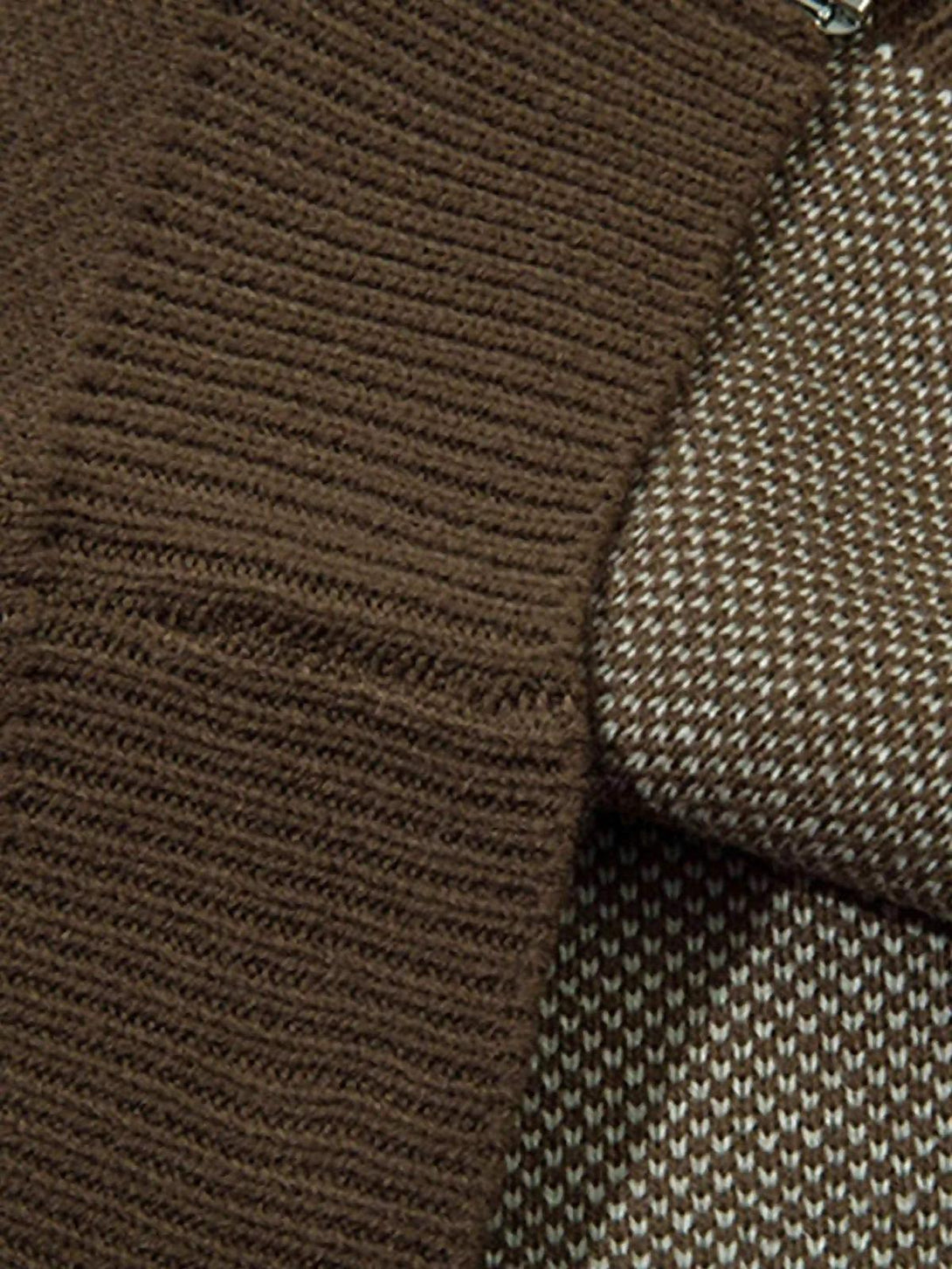 Intricate texture and jacquard stitching detail on a TALISHKO sweater.