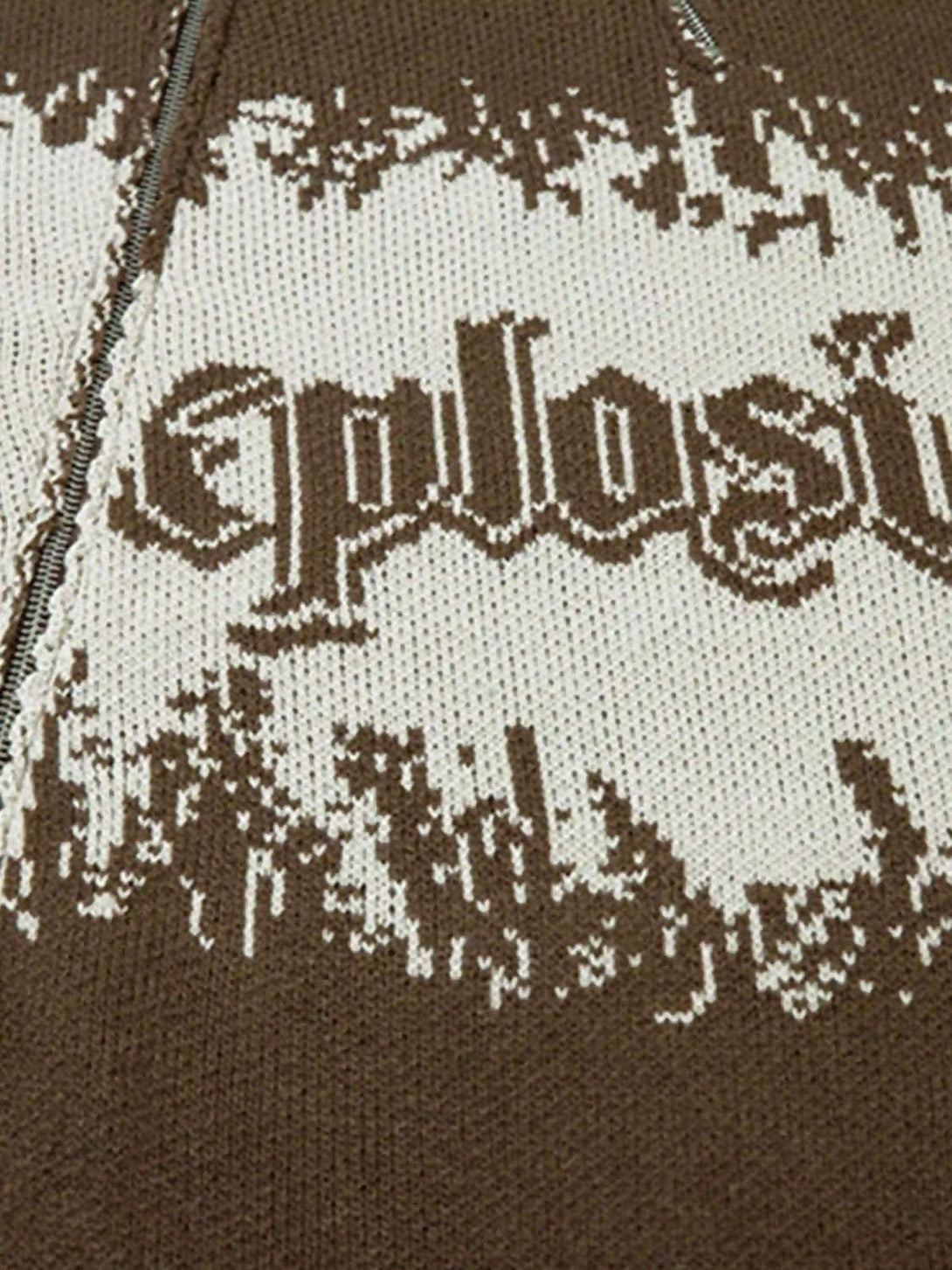 A tight crop highlighting the jacquard pattern and texture on a TALISHKO sweater.