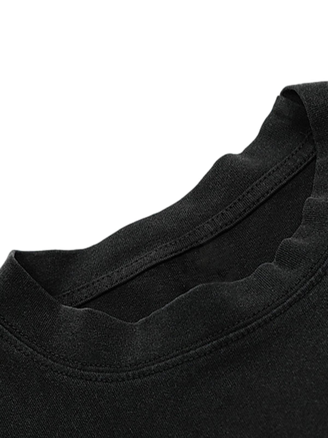 Detailed view of TALISHKO T-shirt's neckline, highlighting stitching and fabric quality.