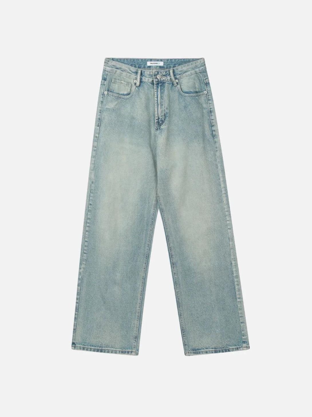 Wide-leg basic loose jeans by TALISHKO, shown flat, highlighting their relaxed fit and casual style.