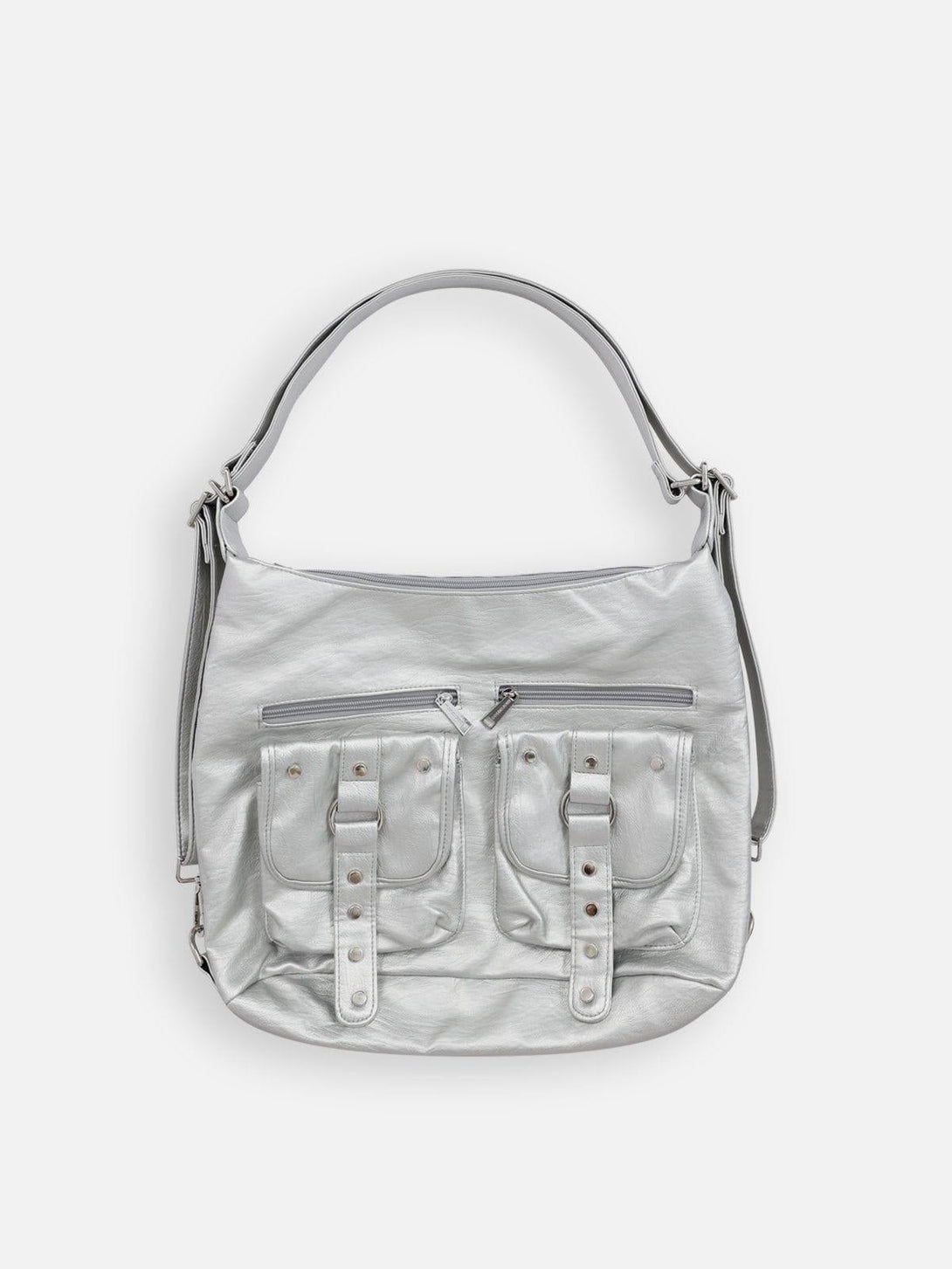 TALISHKO faux leather bag featuring dual front pockets, highlighting practical urban design.