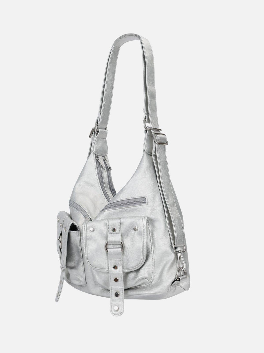 TALISHKO faux leather bag with multiple pockets, side view showcasing modern design.