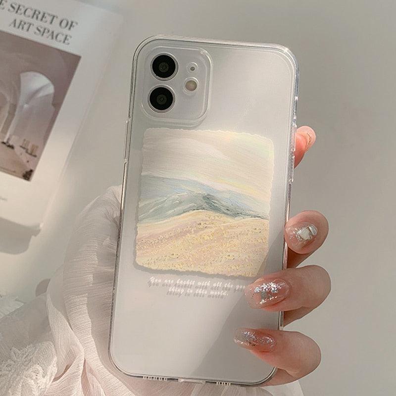TALISHKO mobile case with beach painting design on iPhone, highlighting serene artistry.