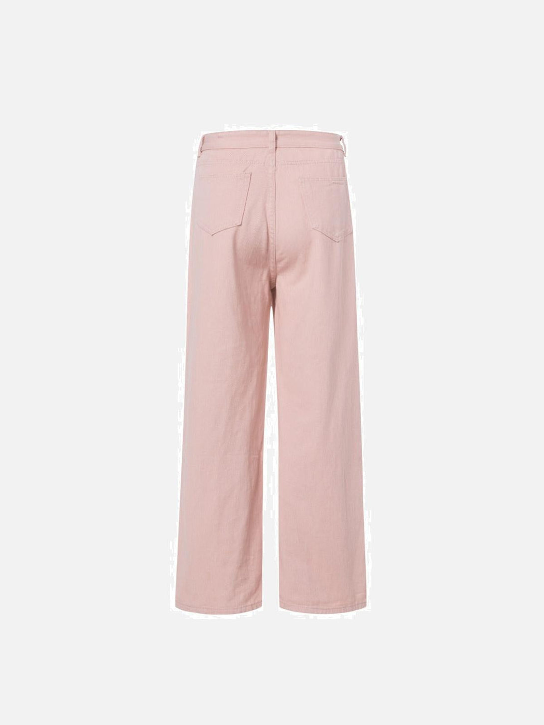 Back view of pink beaded straight jeans by TALISHKO, highlighting a stylish and elegant design.