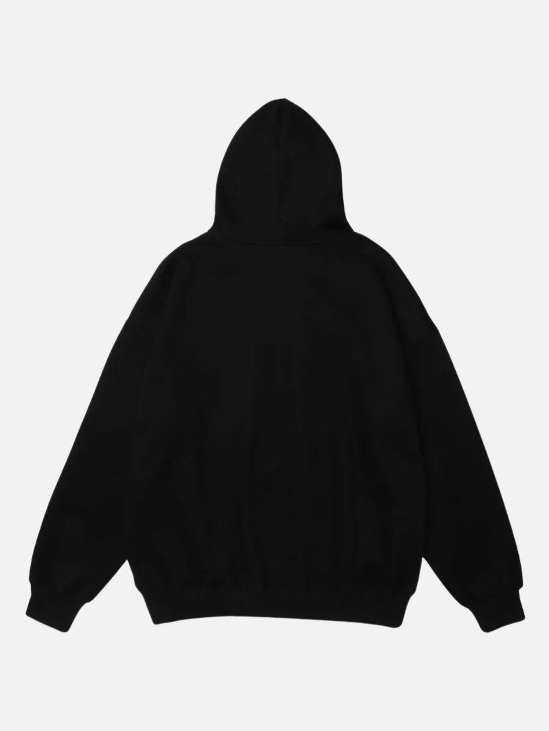 Back view of TALISHKO black hoodie, highlighting its classic silhouette and cozy fit.