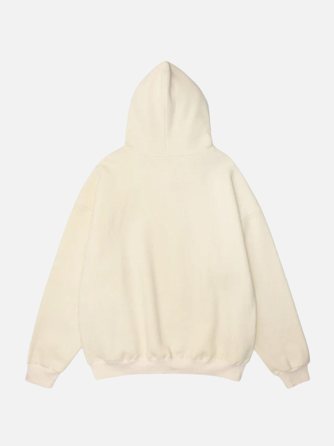 Back view of cream hoodie by TALISHKO, showcasing a minimalist design and relaxed fit.