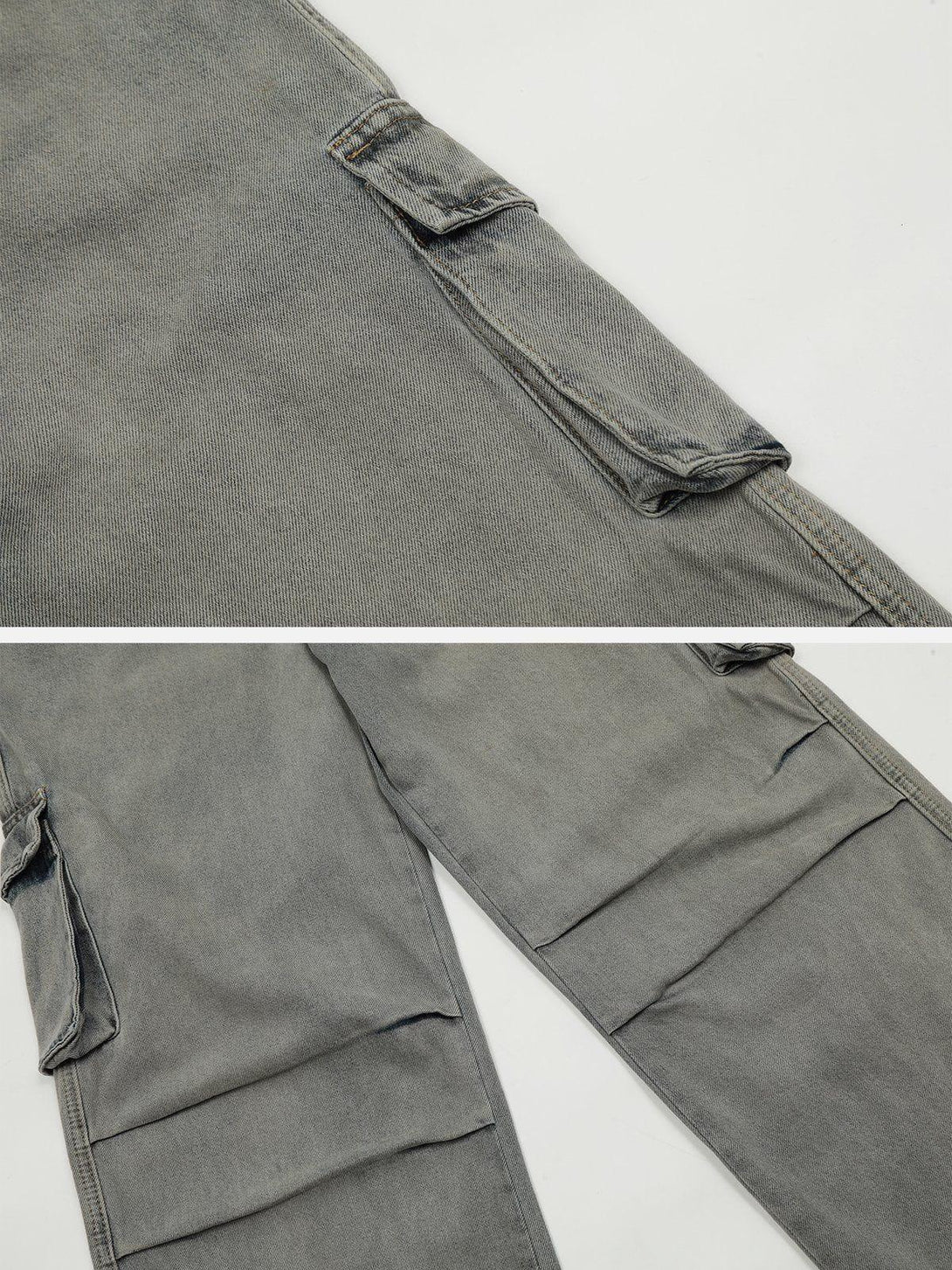 Intricate look at TALISHKO jeans' large pocket detail, showcasing a relaxed, casual style.