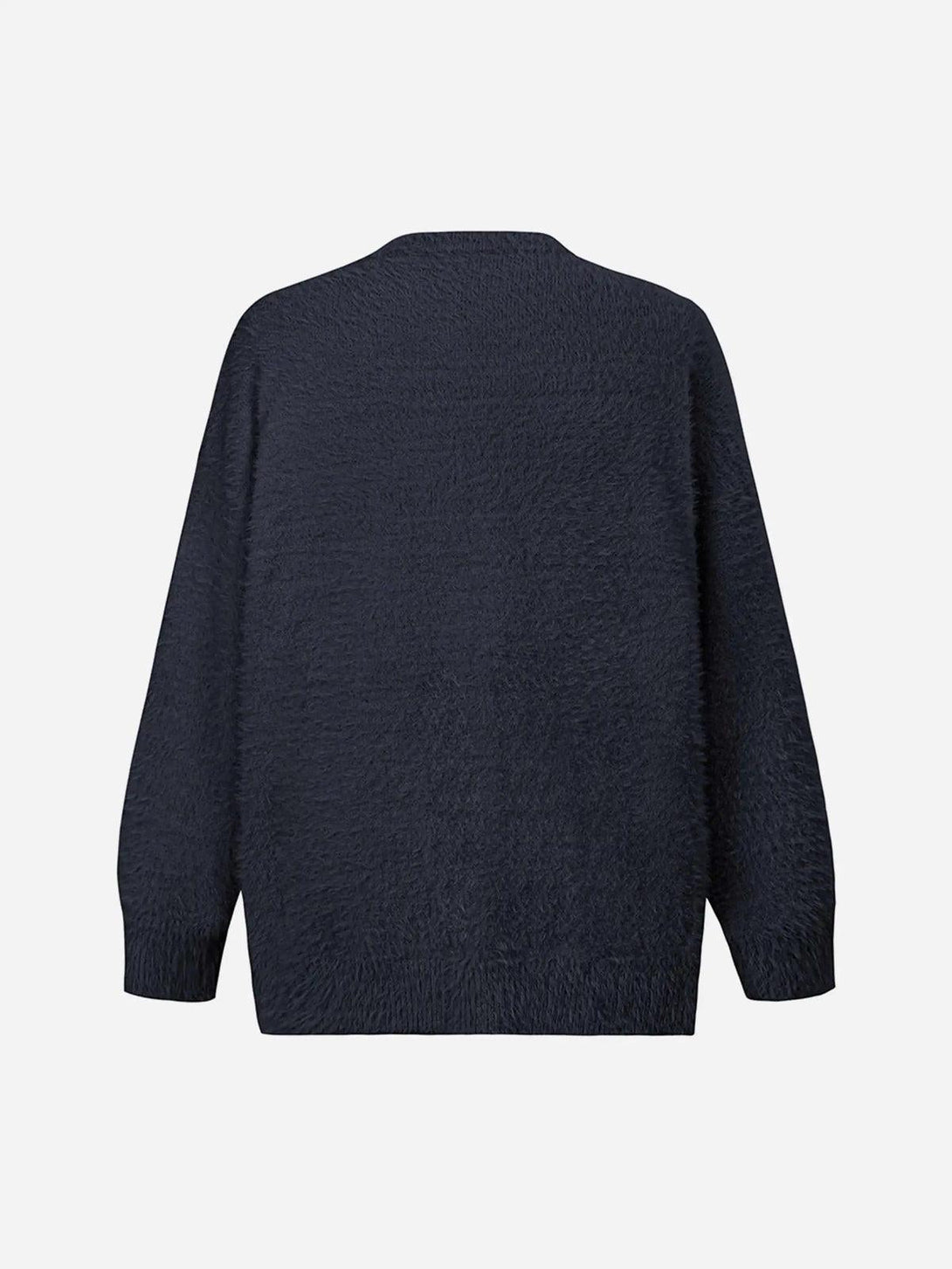 Back view of a black sweater by TALISHKO, featuring a subtle eye pattern texture.