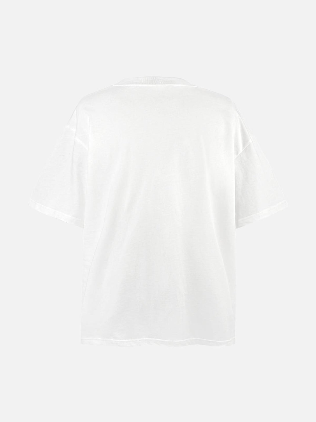 Back view of TALISHKO's white tee, highlighting its relaxed fit and minimalist design.