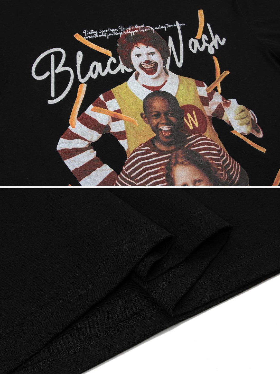 TALISHKO's black tee with a vibrant cultural mashup graphic, highlighting unique design details.