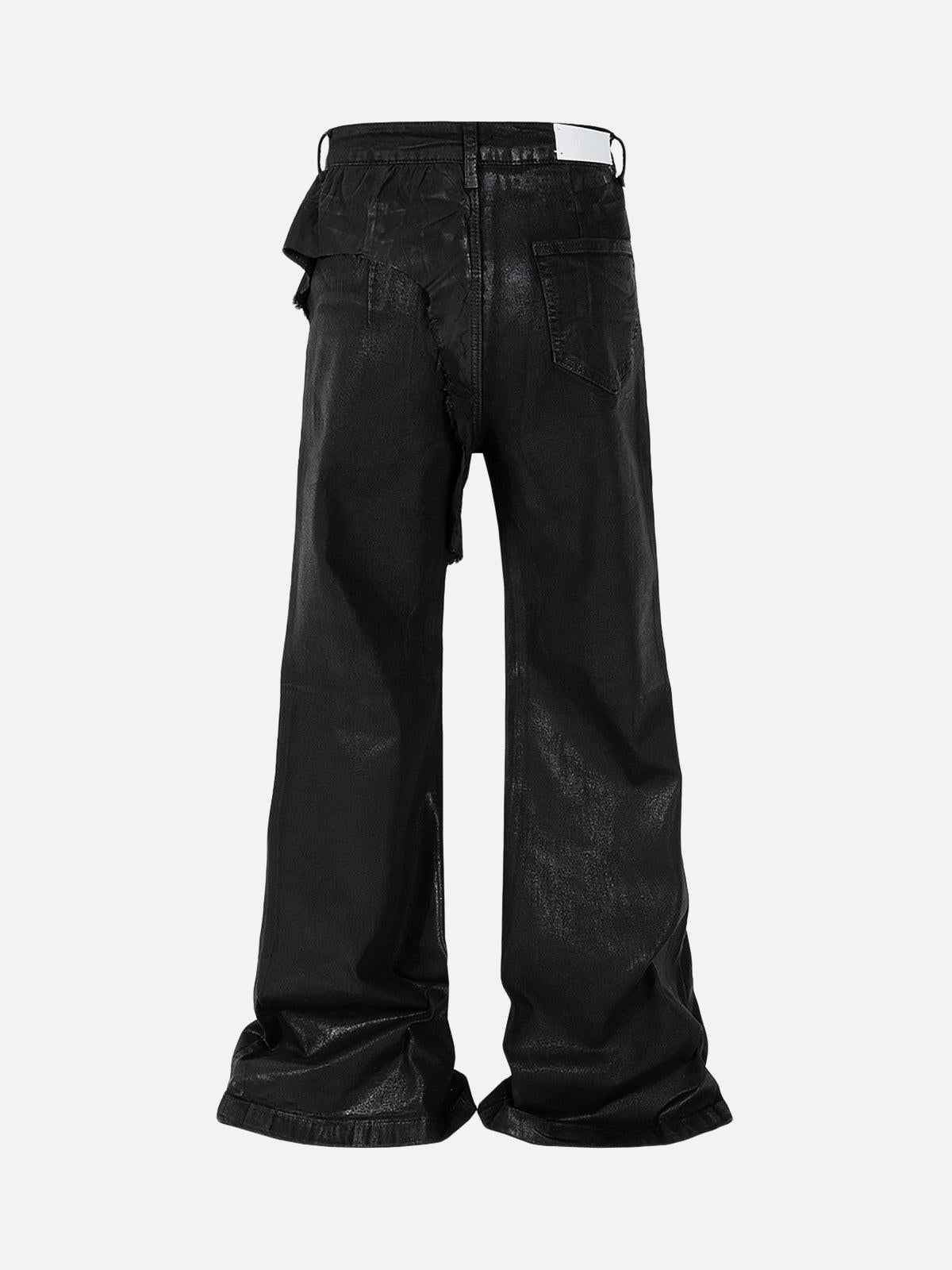 TALISHKO Black Wax Coated Flare Jeans