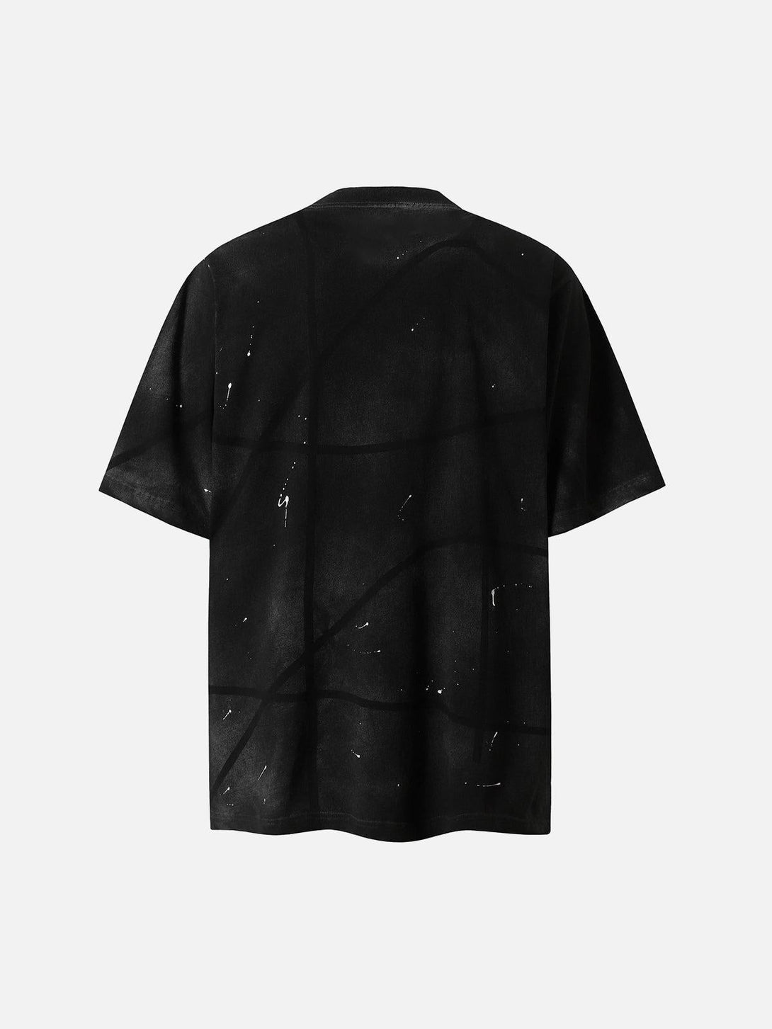 Back view of a TALISHKO oversized tie-dye T-shirt with unique abstract black and white design.