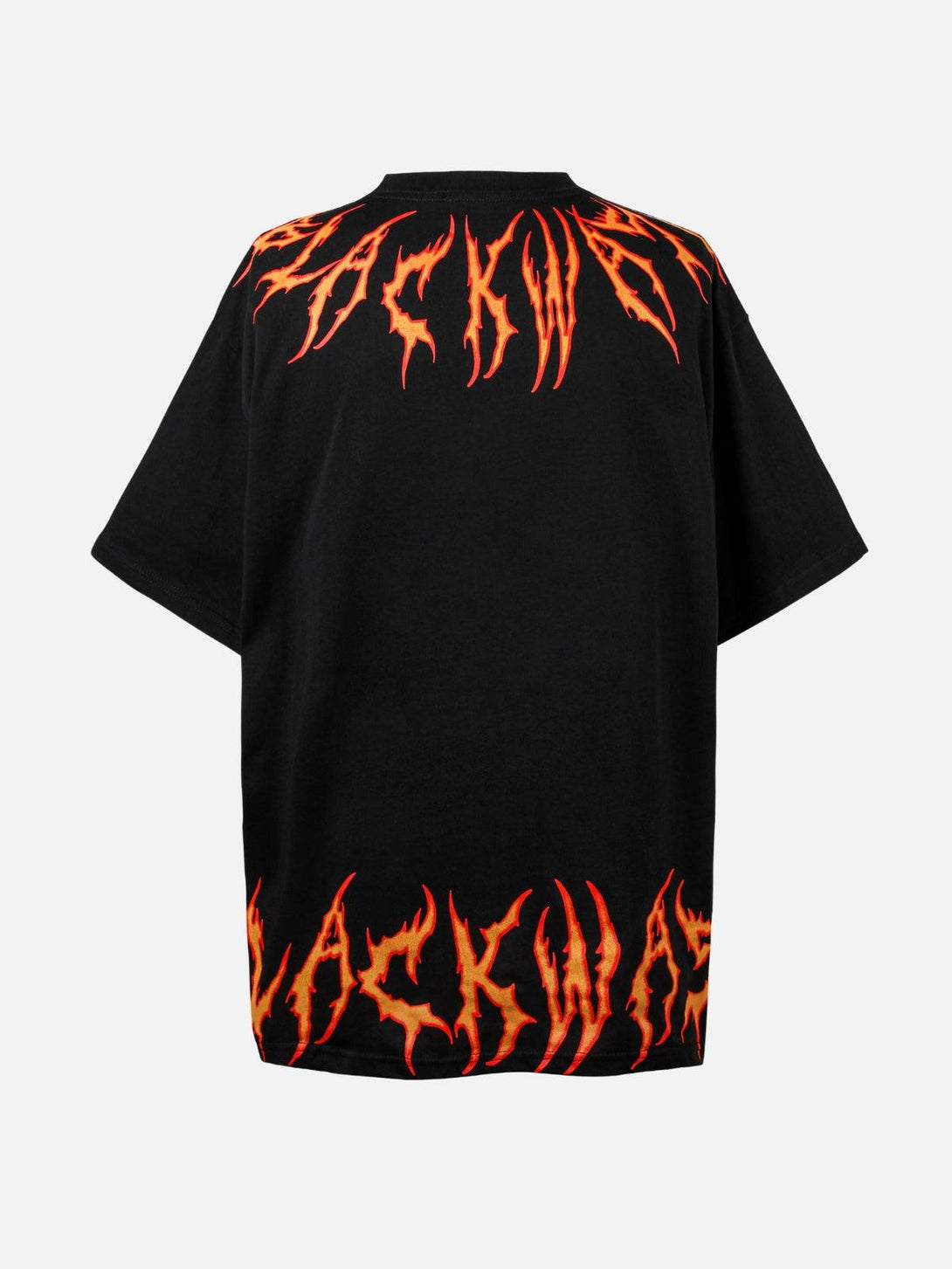 Back of TALISHKO fiery design tee with bold orange blaze pattern for a striking summer vibe.
