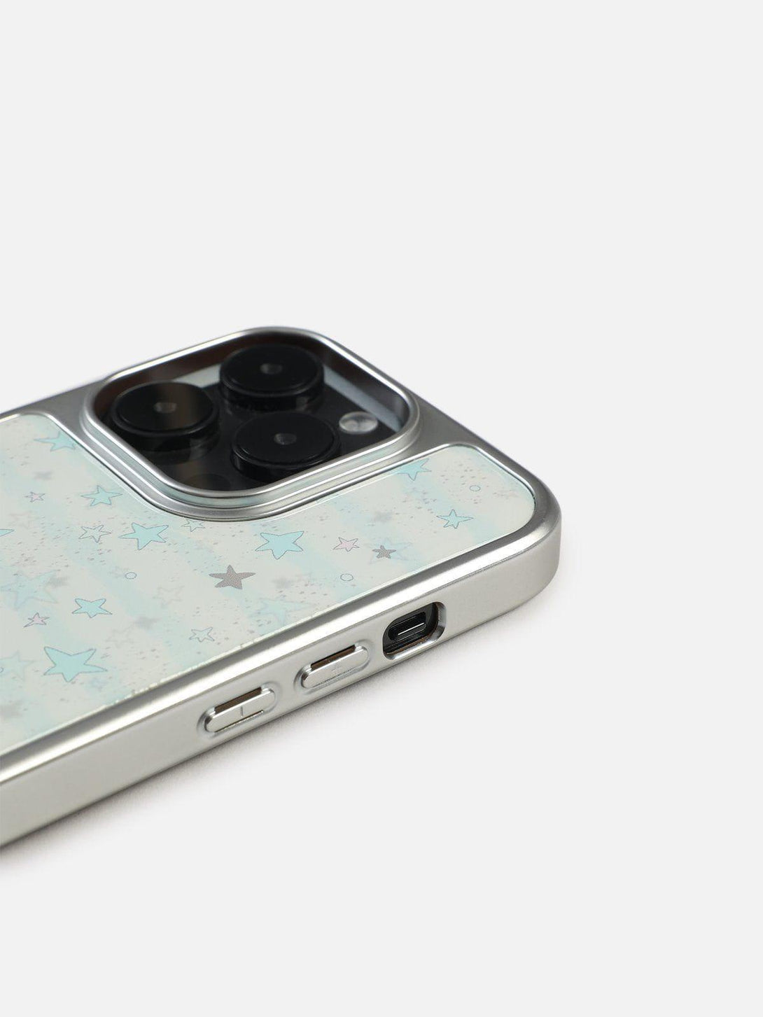 A close-up of a TALISHKO phone case showcasing a blue star pattern and sleek design.