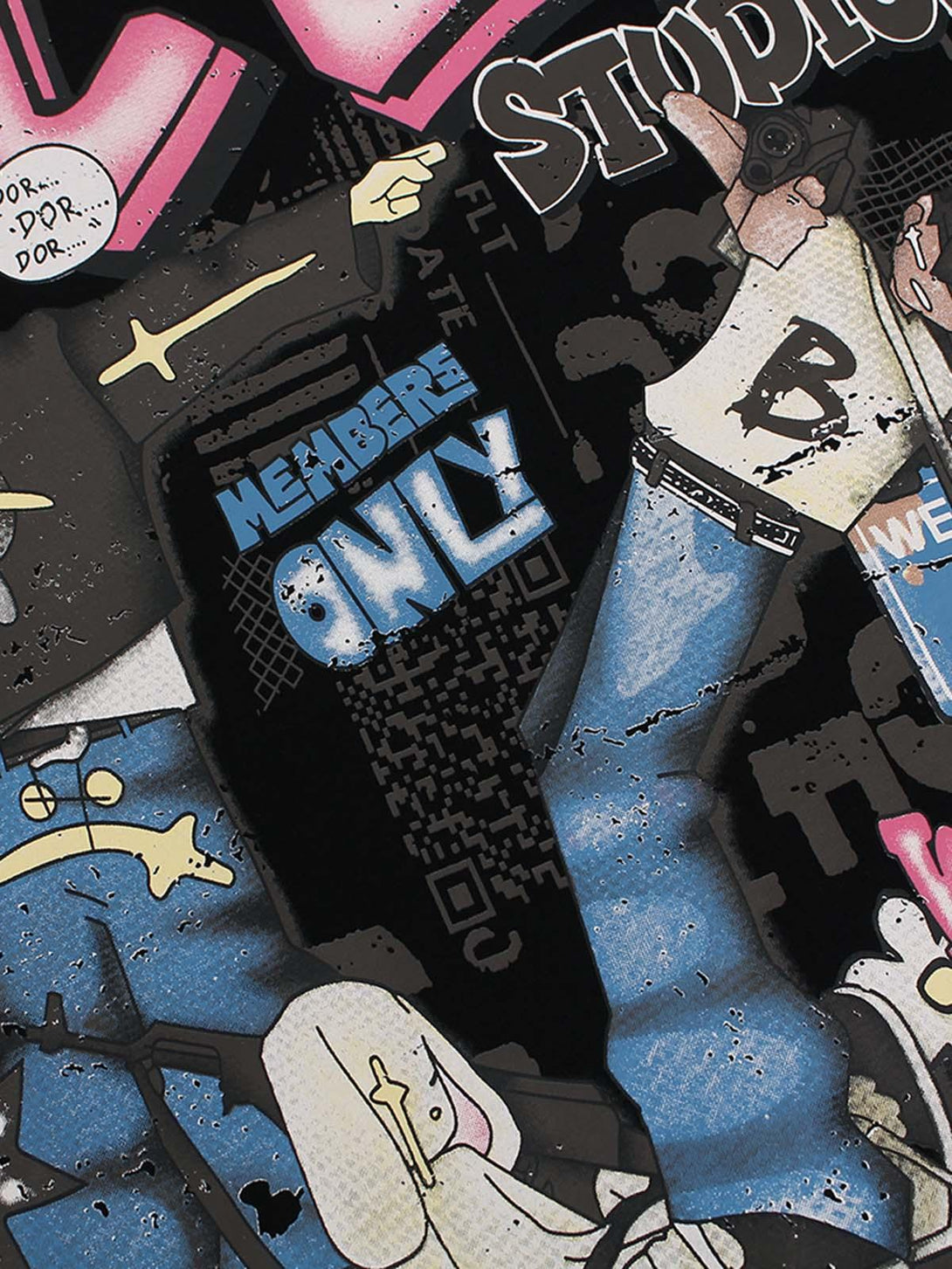 Intricate look at TALISHKO's bold streetwear graphic details on a casual T-shirt.