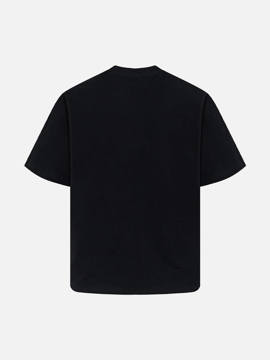 Back view of a black graphic T-shirt by TALISHKO, perfect for adding a chic touch to your style.