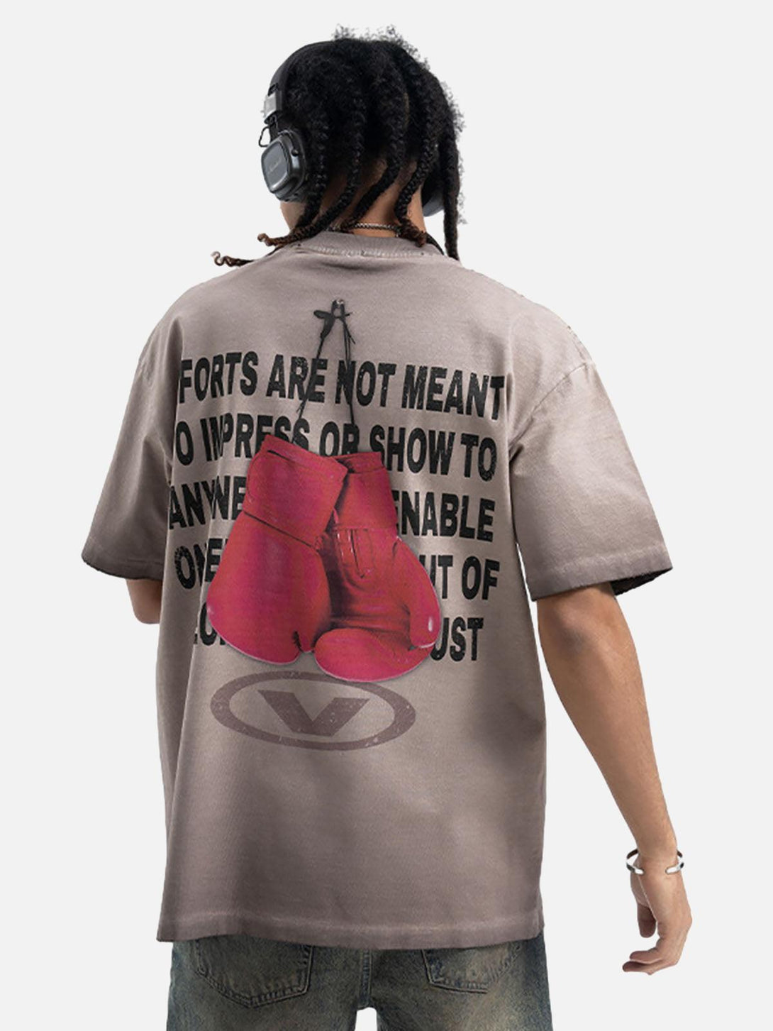 Back view of TALISHKO T-shirt with boxing gloves graphic, adding a sporty touch to casual wear.