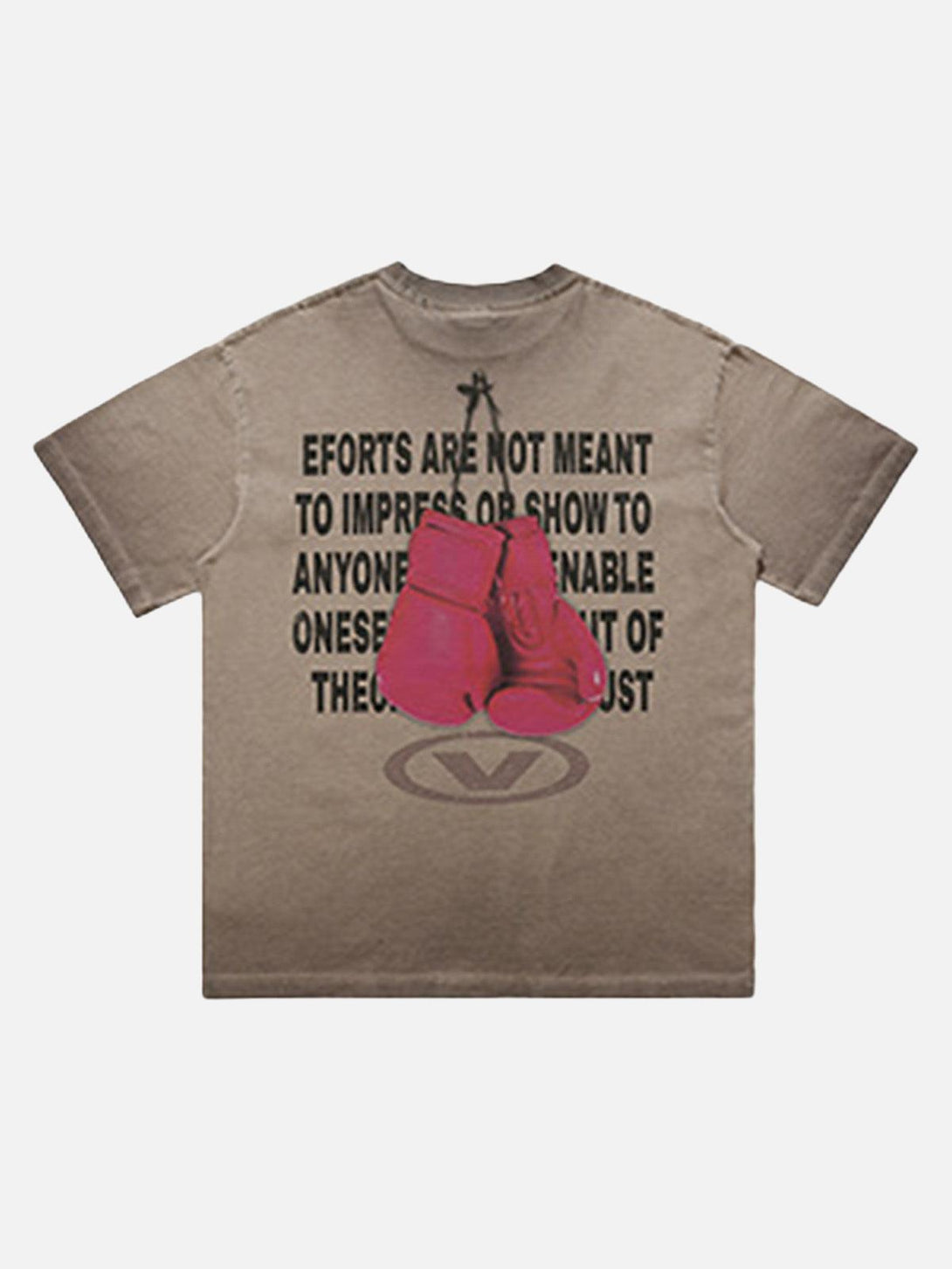 Back view of a TALISHKO T-shirt featuring pink boxing gloves and motivational text for a bold look.