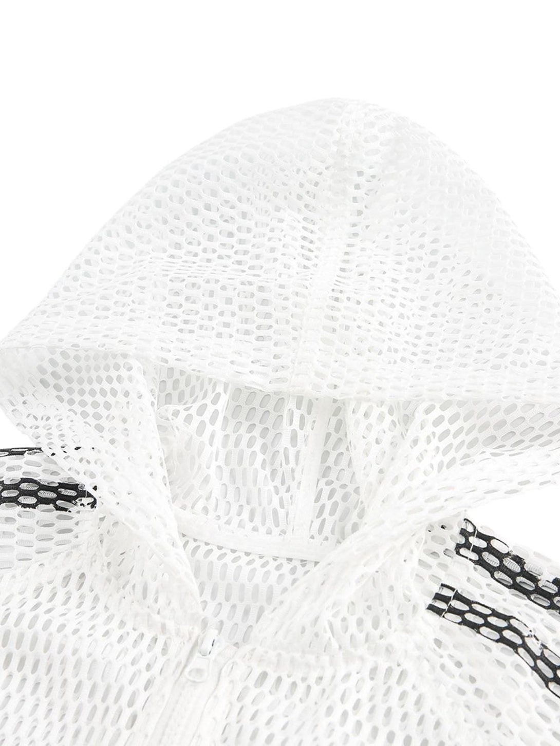 Focusing on the breathable mesh texture of the hooded jersey T-shirt by TALISHKO.