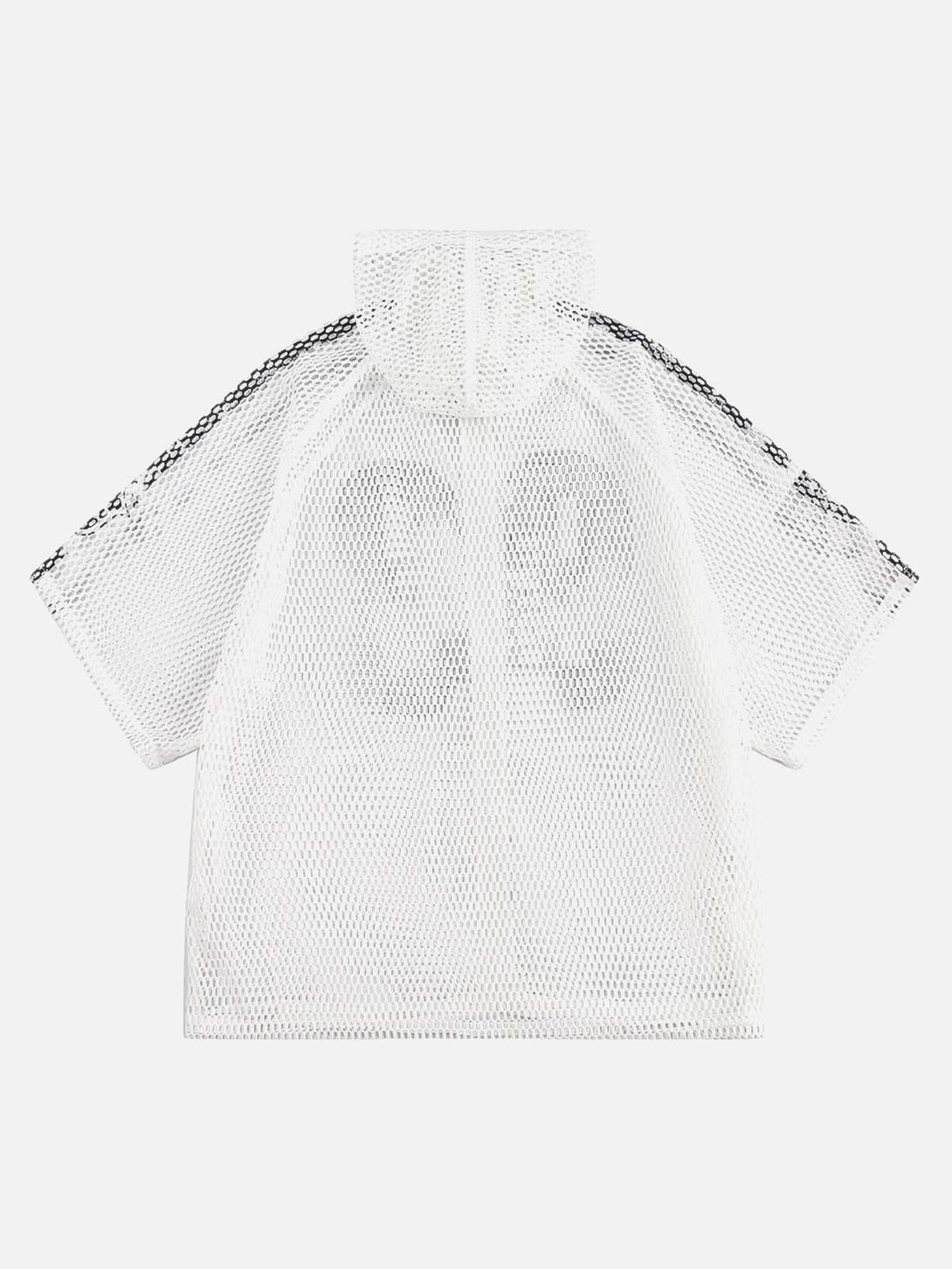 Back view of breathable mesh hooded jersey T-shirt with snake print by TALISHKO.