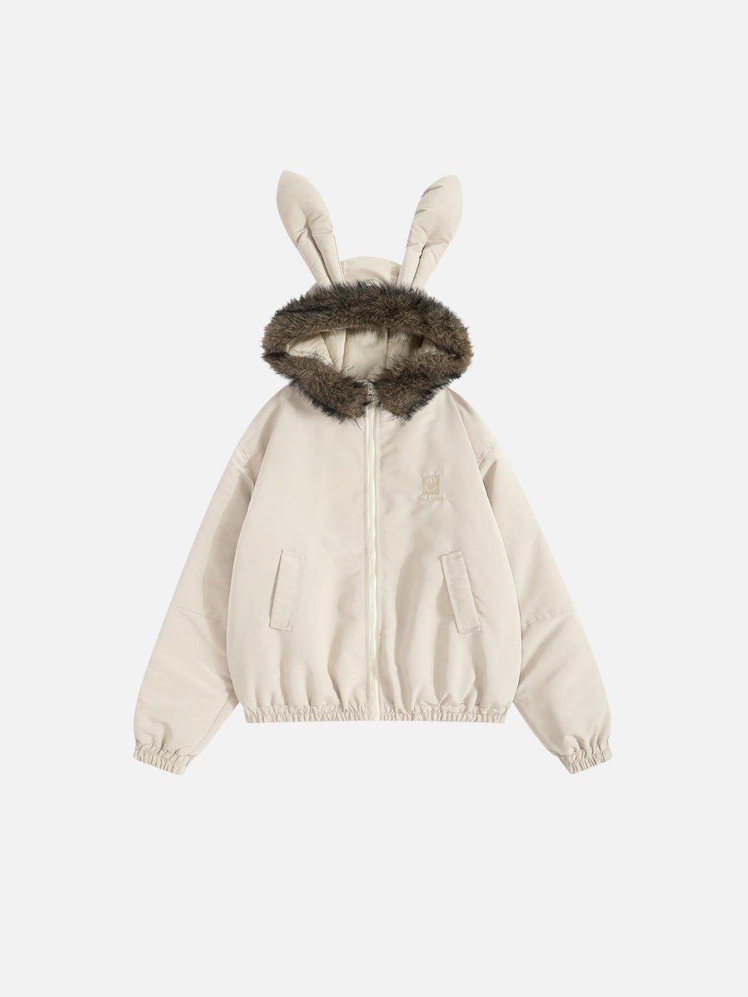 TALISHKO bunny ear hooded coat with faux fur trim, showcasing playful and cozy style.