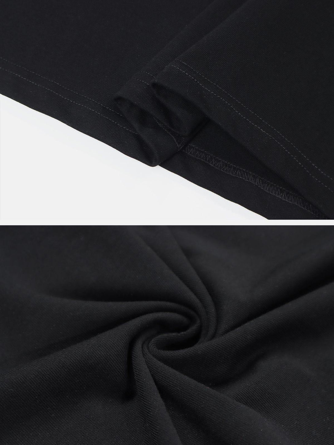 Detailed look at black tee fabric by TALISHKO, emphasizing quality and texture for summer wear.