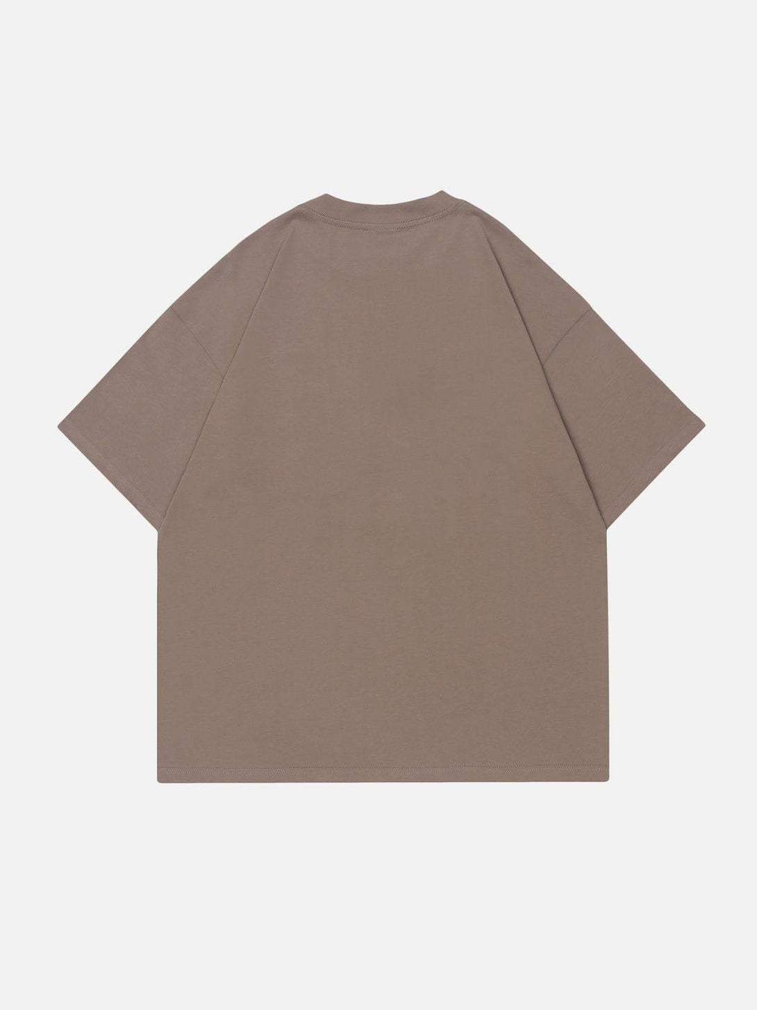 Back view of taupe tee by TALISHKO, featuring a relaxed fit for effortless summer wear.