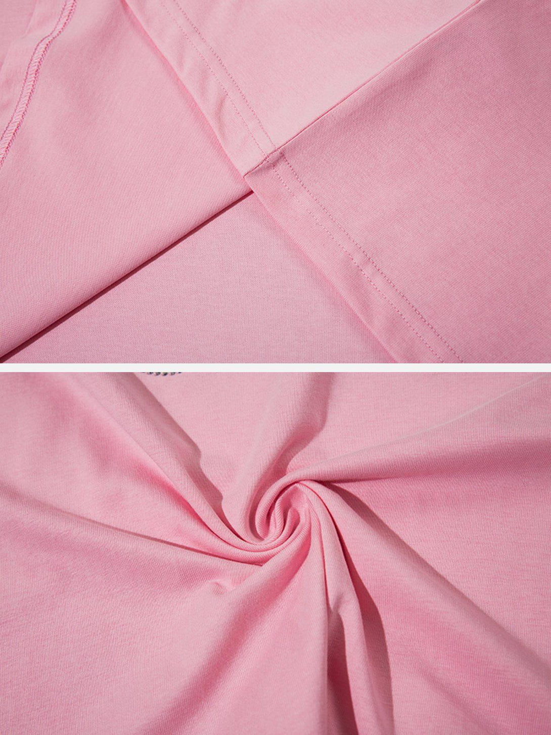 Detailed fabric and stitching of TALISHKO pink tee, showcasing soft texture and quality.