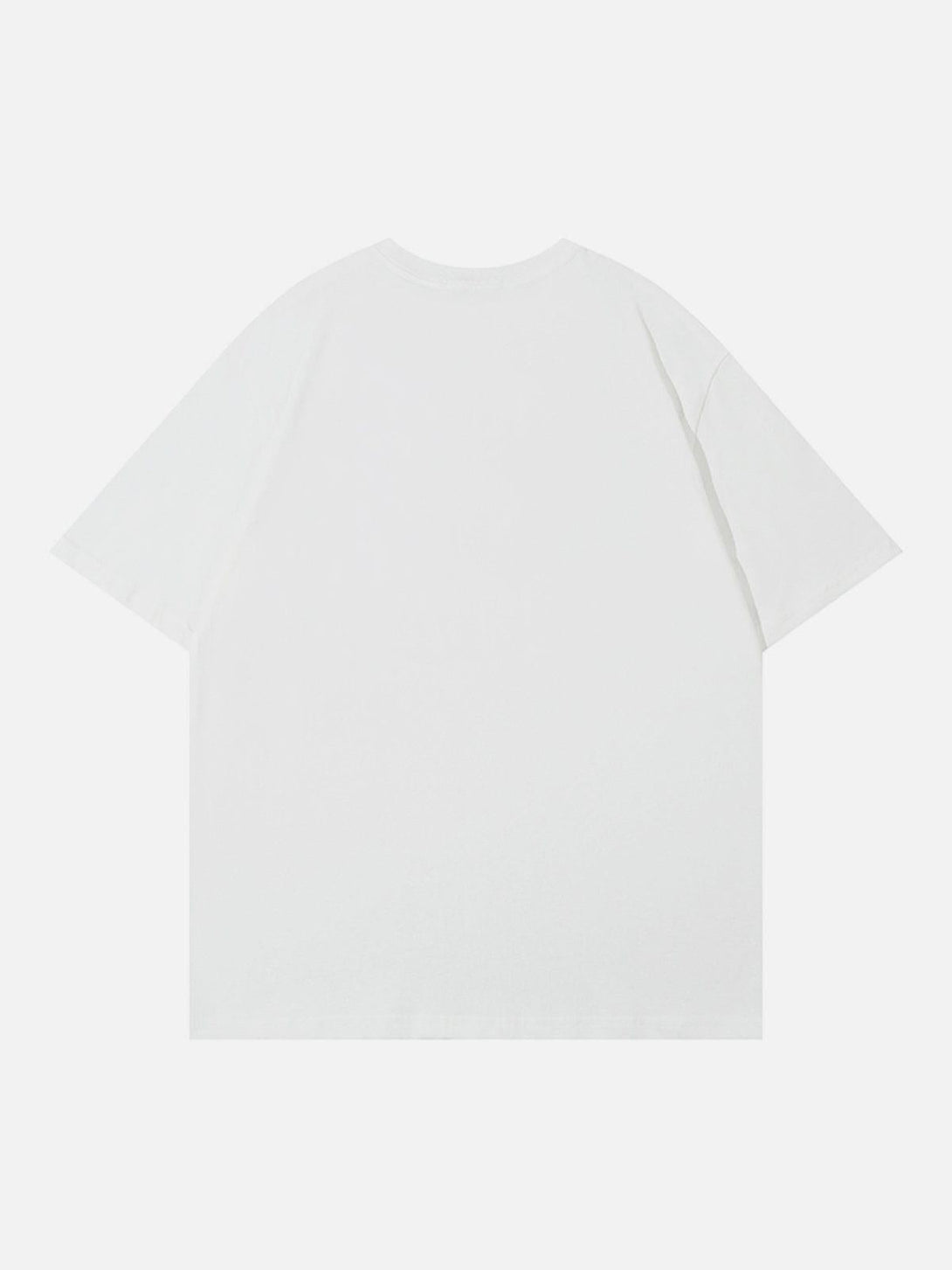 Back view of TALISHKO white butterfly print tee, emphasizing its relaxed, casual silhouette.