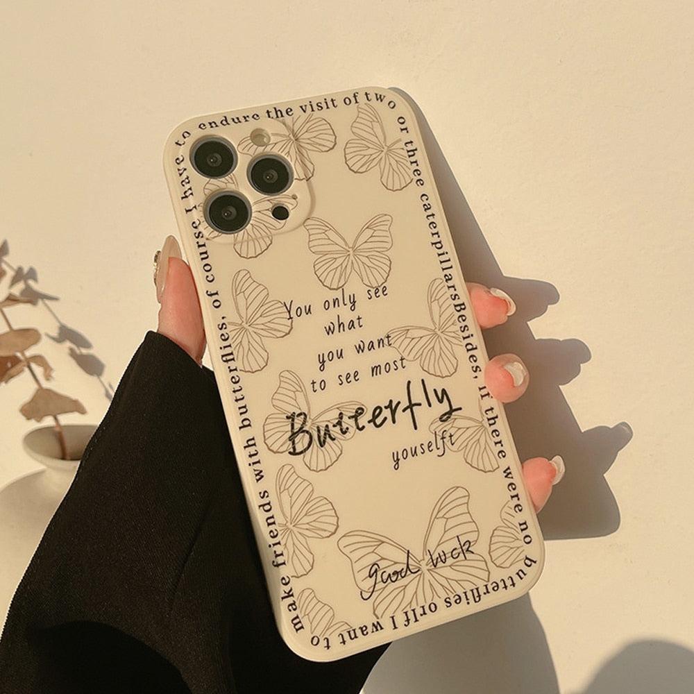 Aesthetic butterfly design iPhone case by TALISHKO, showcasing inspirational text and elegant details.