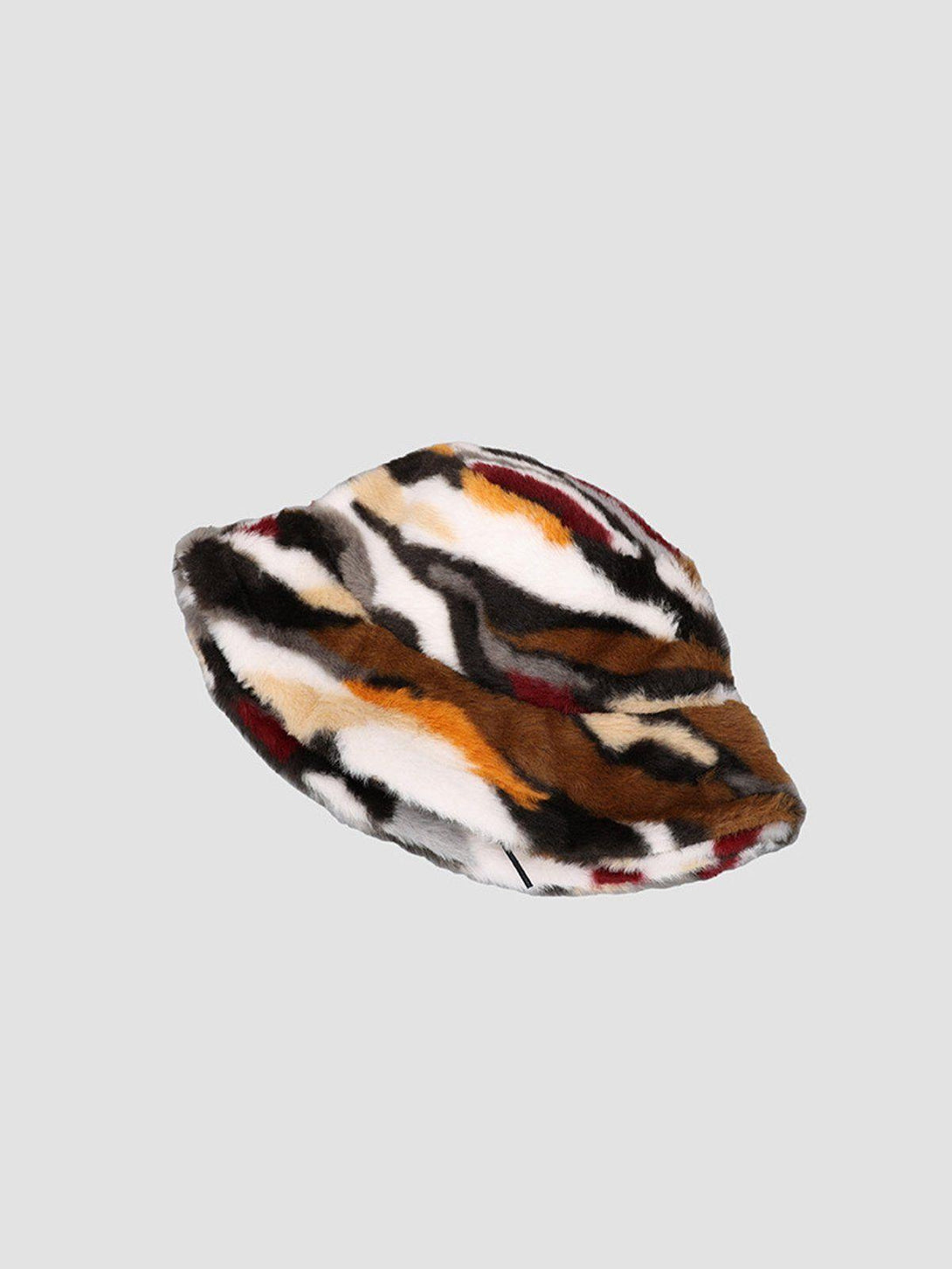TALISHKO vintage bucket hat with plush camo stripes, showcasing a stylish side view.