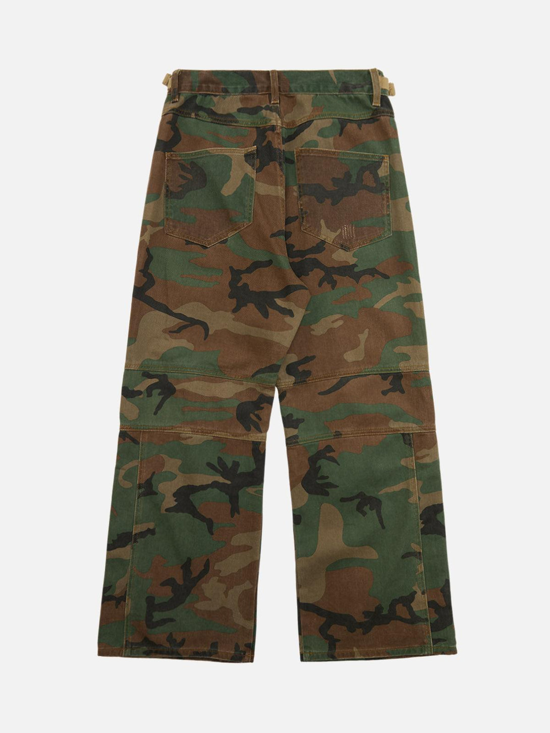 Back view of TALISHKO camouflage pleated pants, highlighting rugged and versatile design.