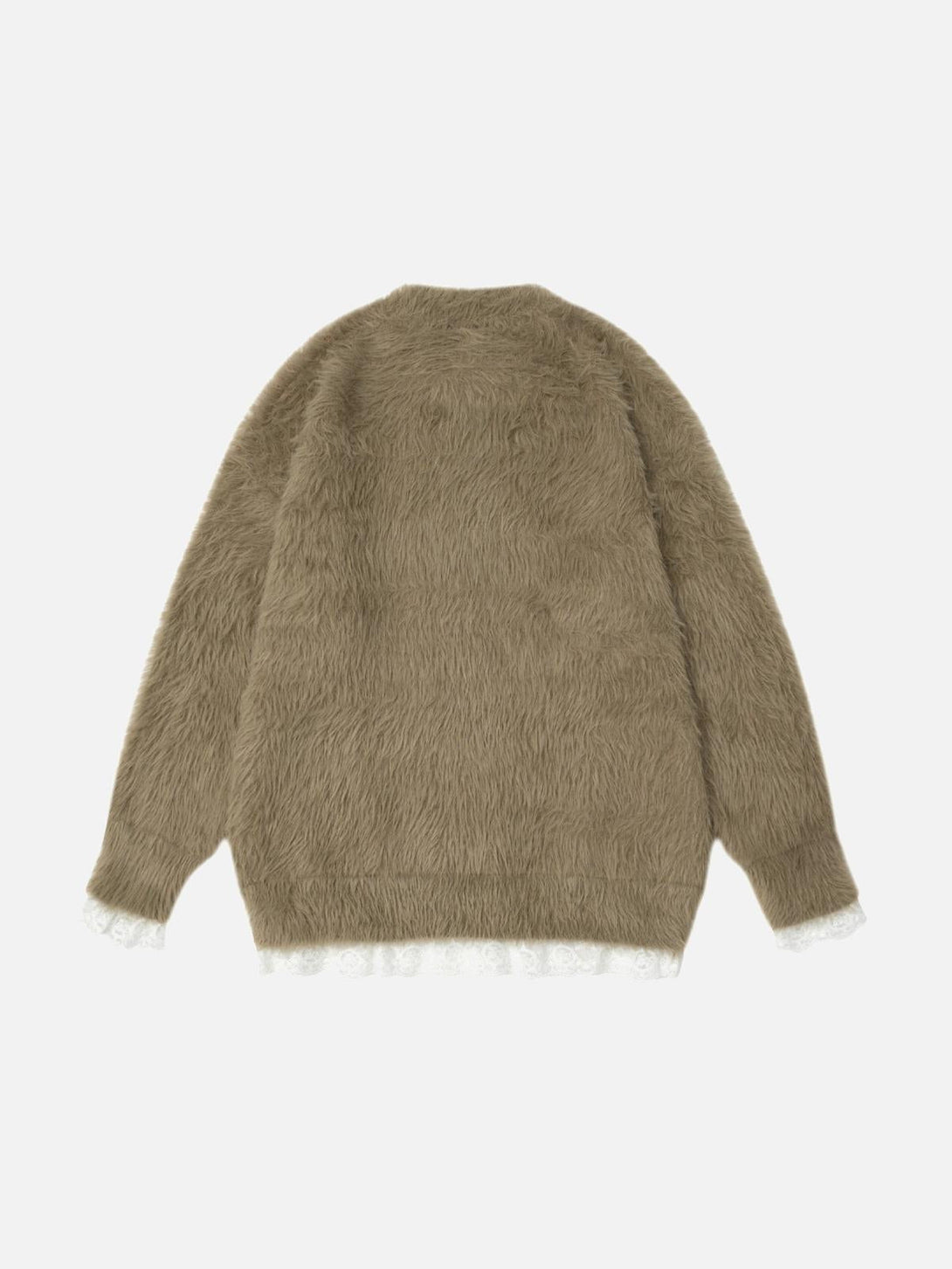 Back view of a fuzzy Cartoon Dog Fun Sweater by TALISHKO, showcasing cozy texture.