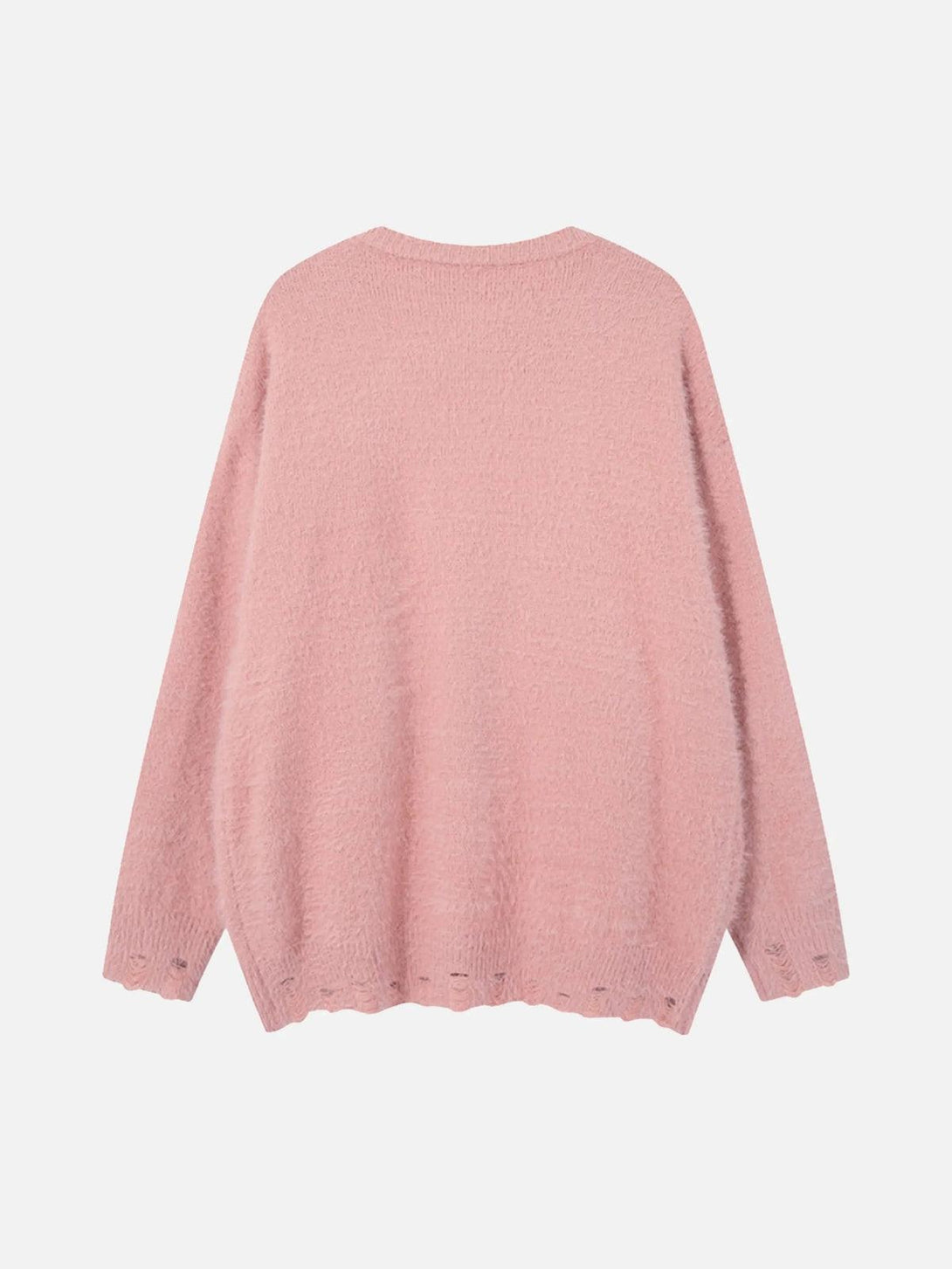 Back view of TALISHKO's pink sweater, highlighting its soft texture and relaxed fit.