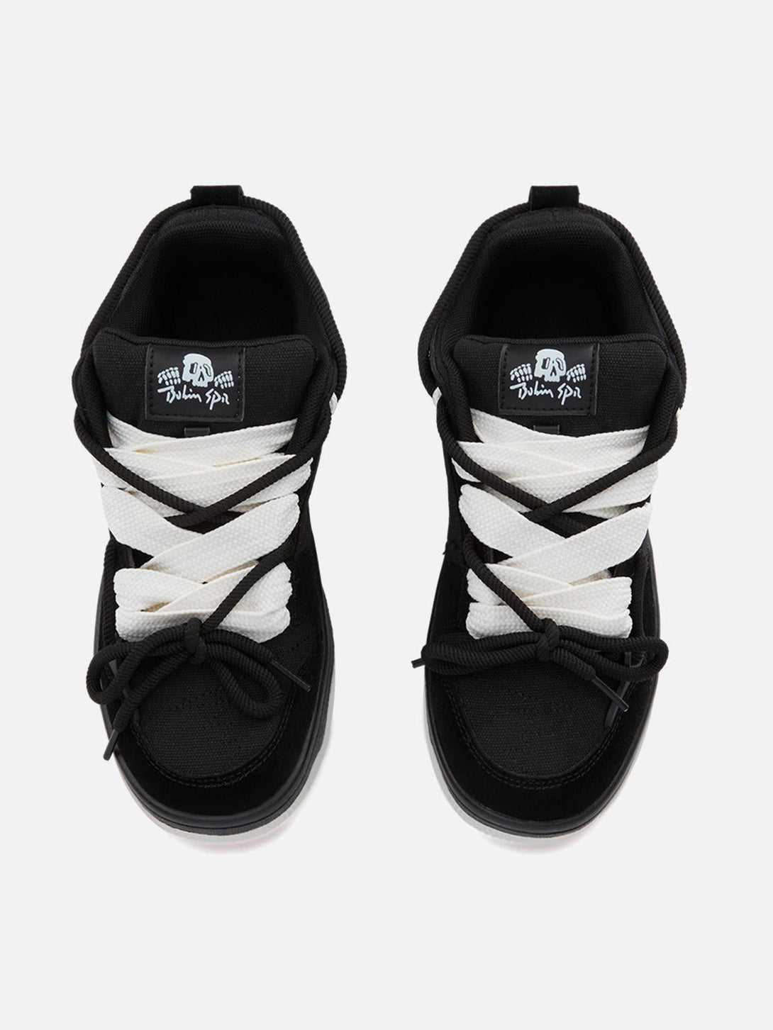 Top view of TALISHKO sports shoes featuring contrasting white laces, adding a stylish touch.