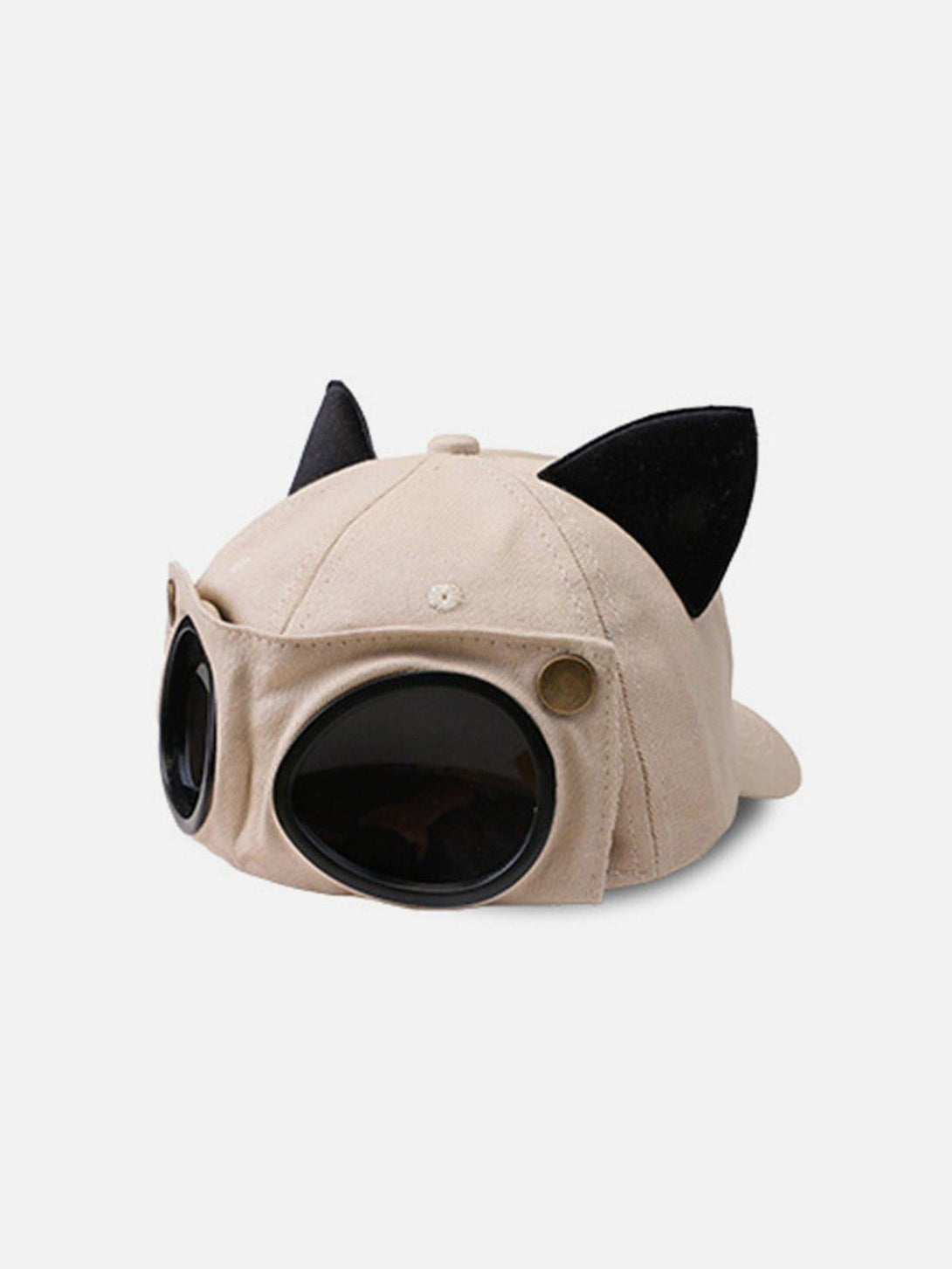 TALISHKO beige baseball cap with aviator glasses and cat ears for a quirky style statement.