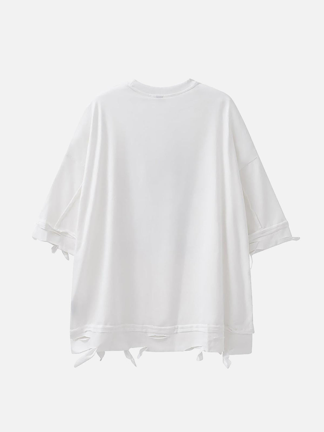 Back view of a white oversized T-shirt with chain accents, designed by TALISHKO.