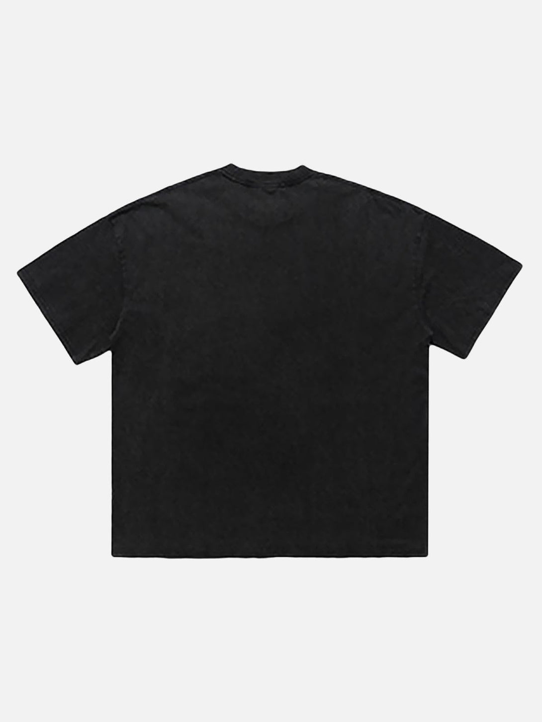 Back view of a black crew neck T-shirt by TALISHKO, perfect for casual styling.