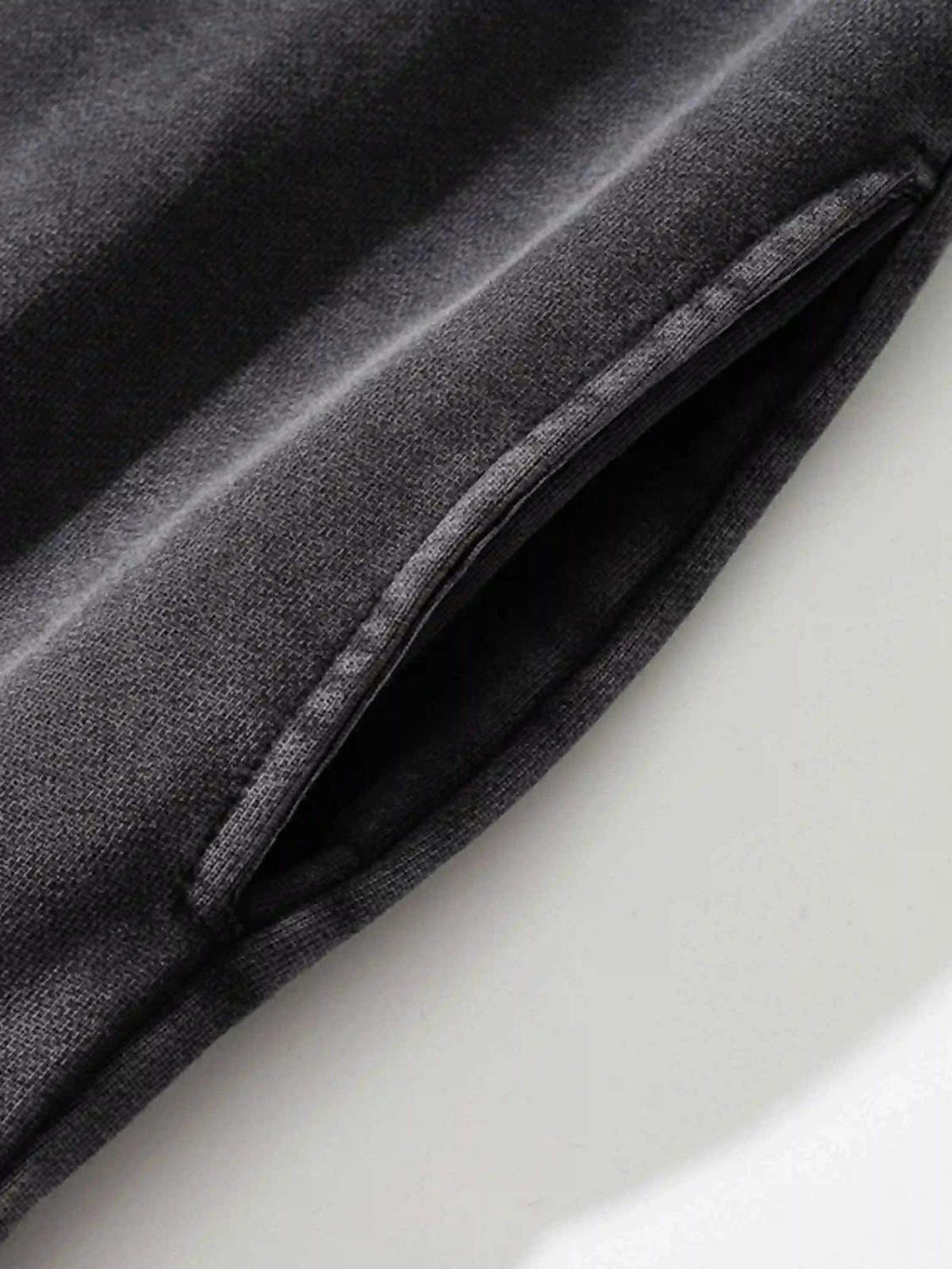 Detailed fabric and stitching on a TALISHKO hoodie pocket, highlighting its rugged texture.