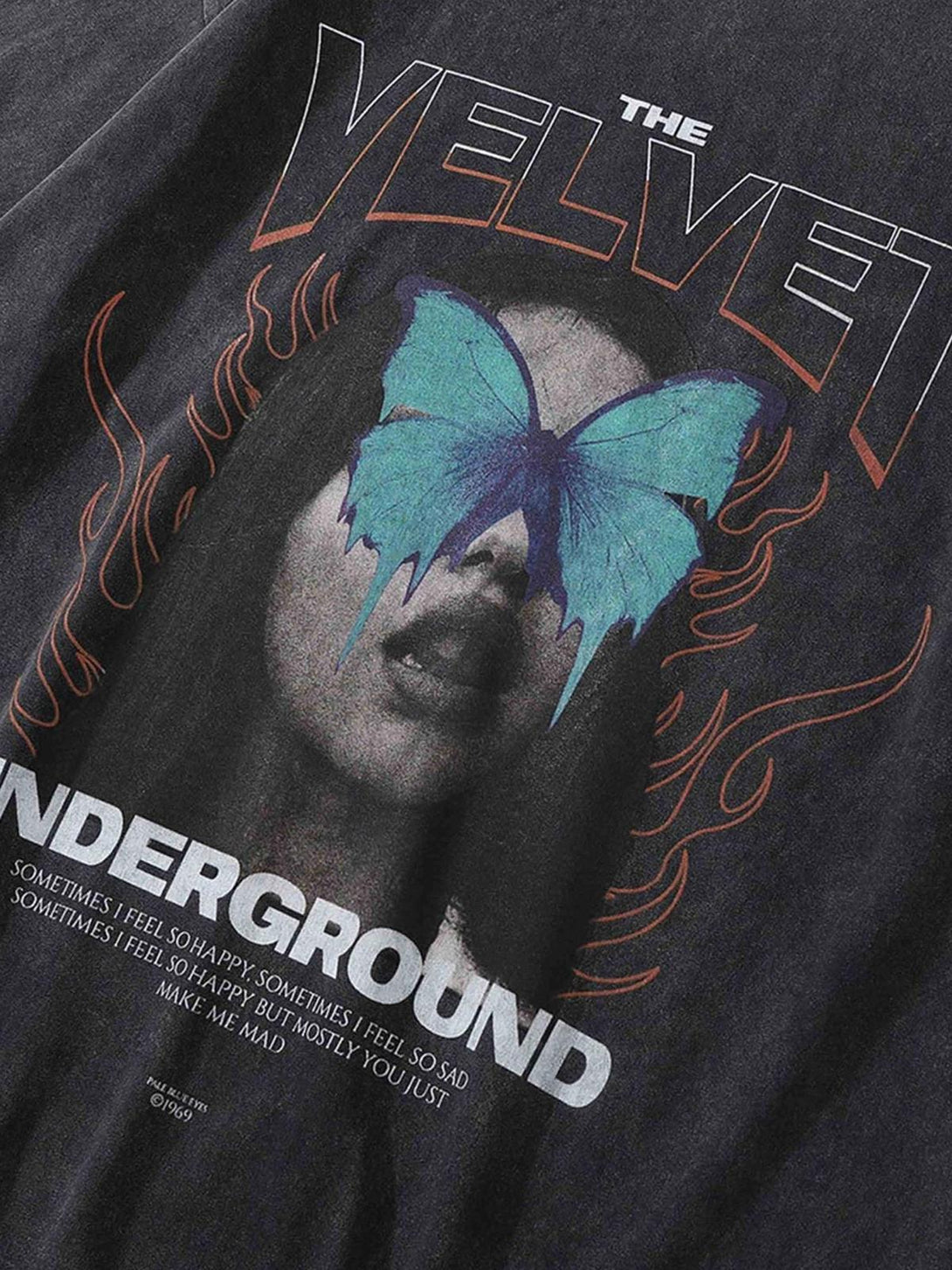 Dark character-printed t-shirt by TALISHKO, featuring a striking butterfly design on the front.